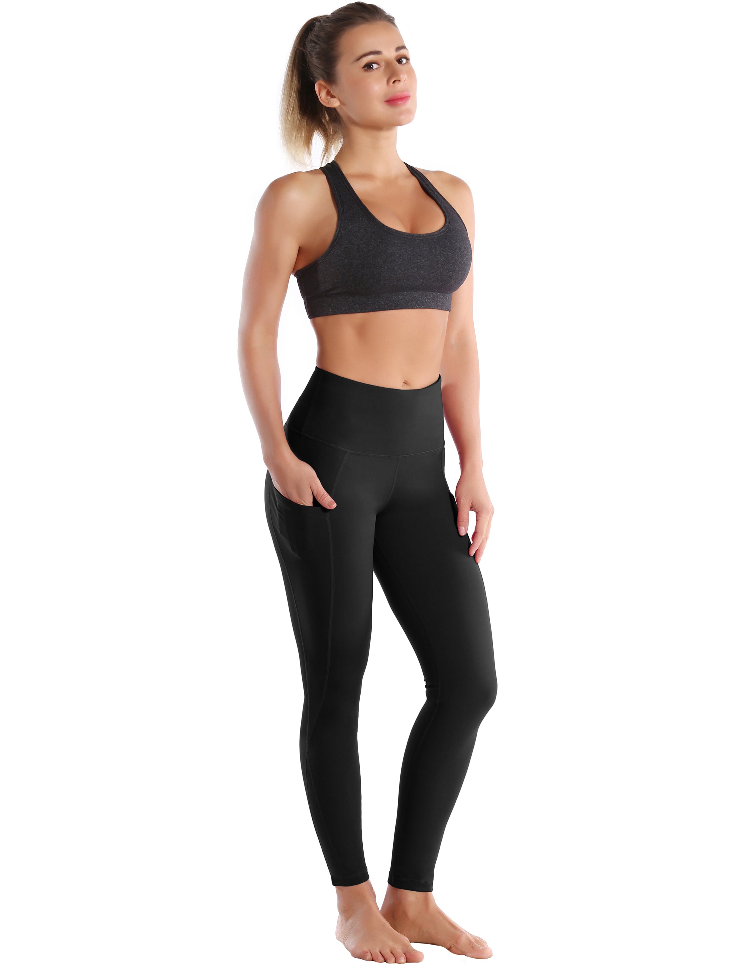 High Waist Side Pockets Gym Pants jetblack