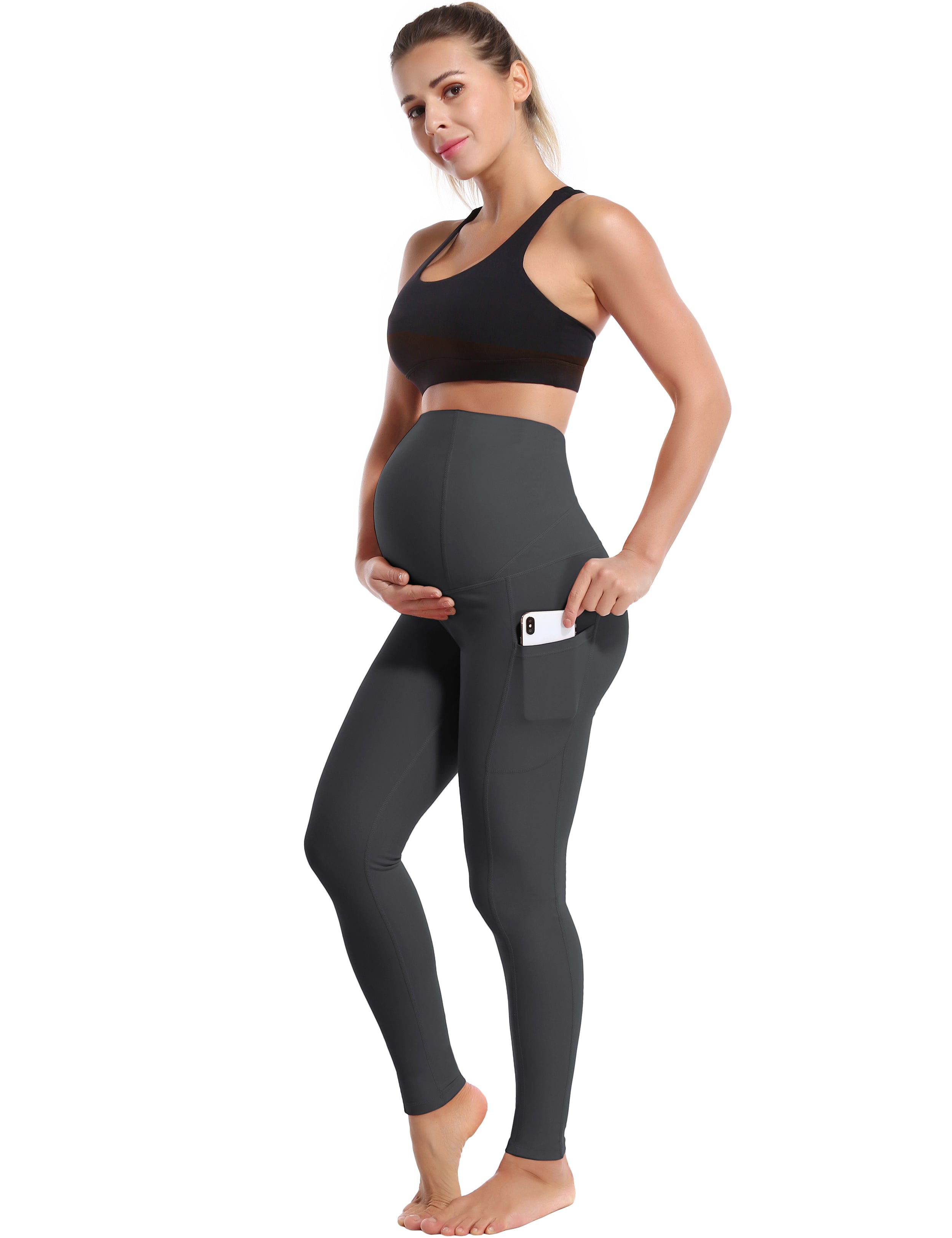 26" Side Pockets Maternity Running Pants shadowcharcoal 87%Nylon/13%Spandex Softest-ever fabric High elasticity 4-way stretch Fabric doesn't attract lint easily No see-through Moisture-wicking Machine wash