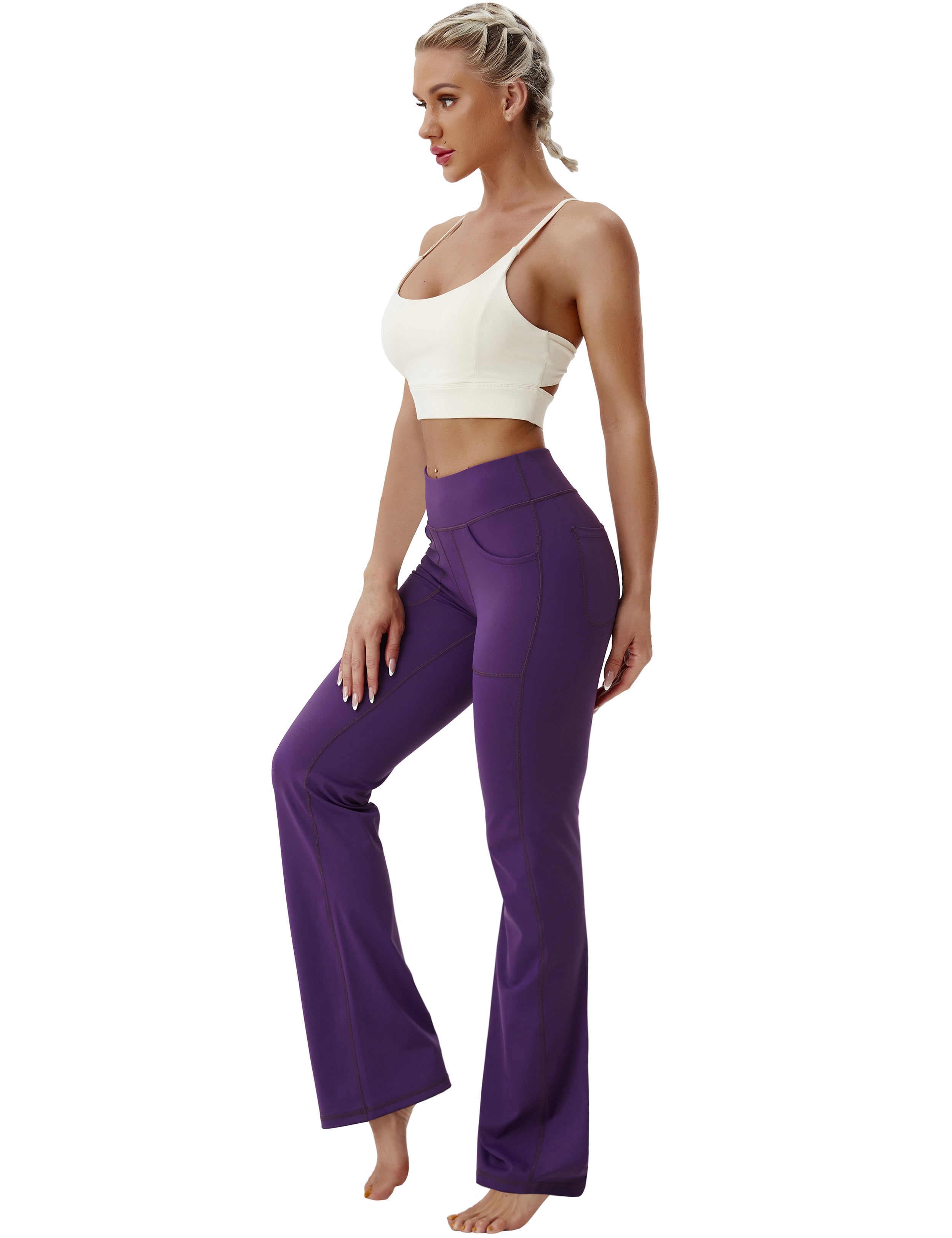 4 Pockets Bootcut Leggings eggplantpurple 75%Nylon/25%Spandex Fabric doesn't attract lint easily 4-way stretch No see-through Moisture-wicking Inner pocket Four lengths