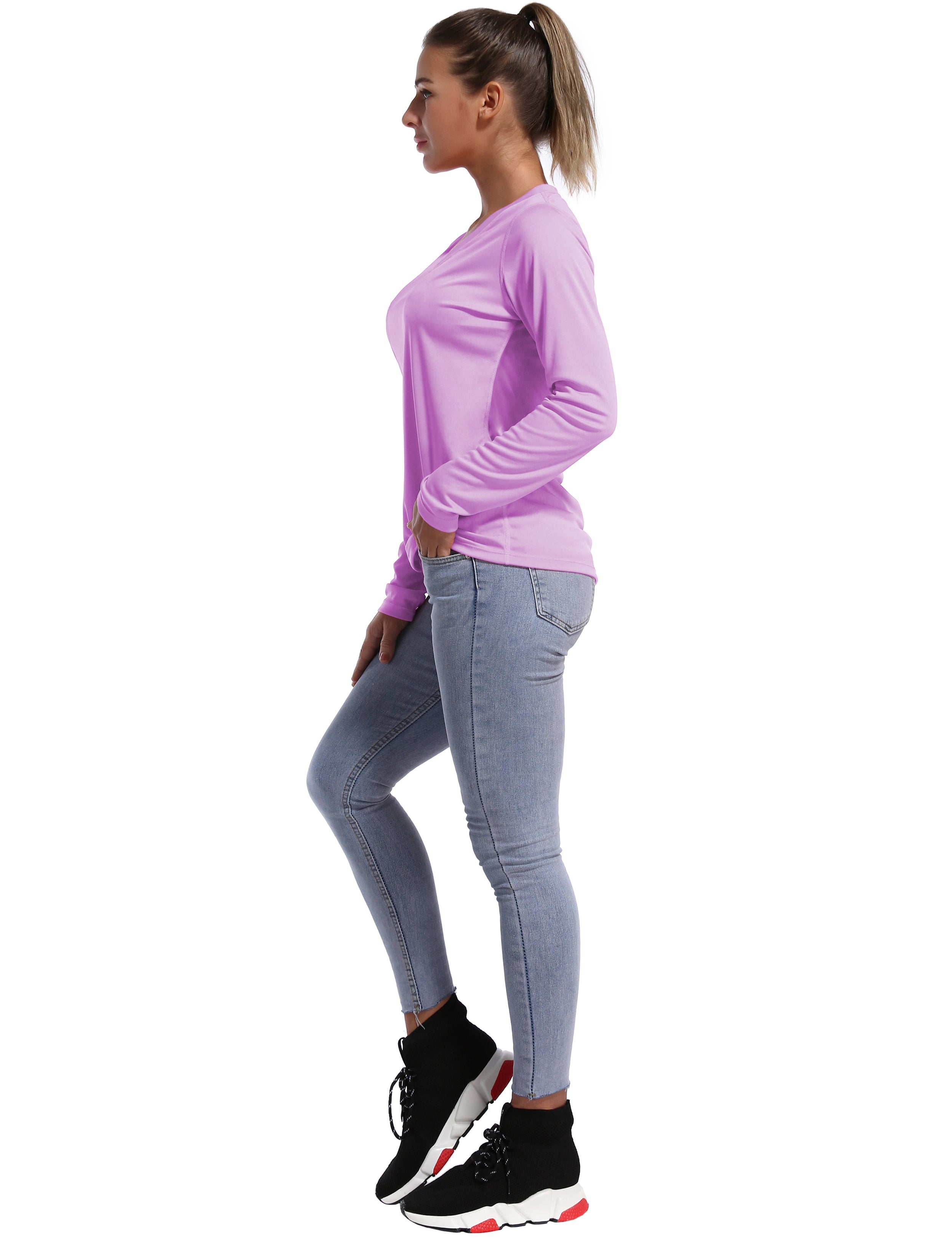 V Neck Long Sleeve Athletic Shirts purple_Gym