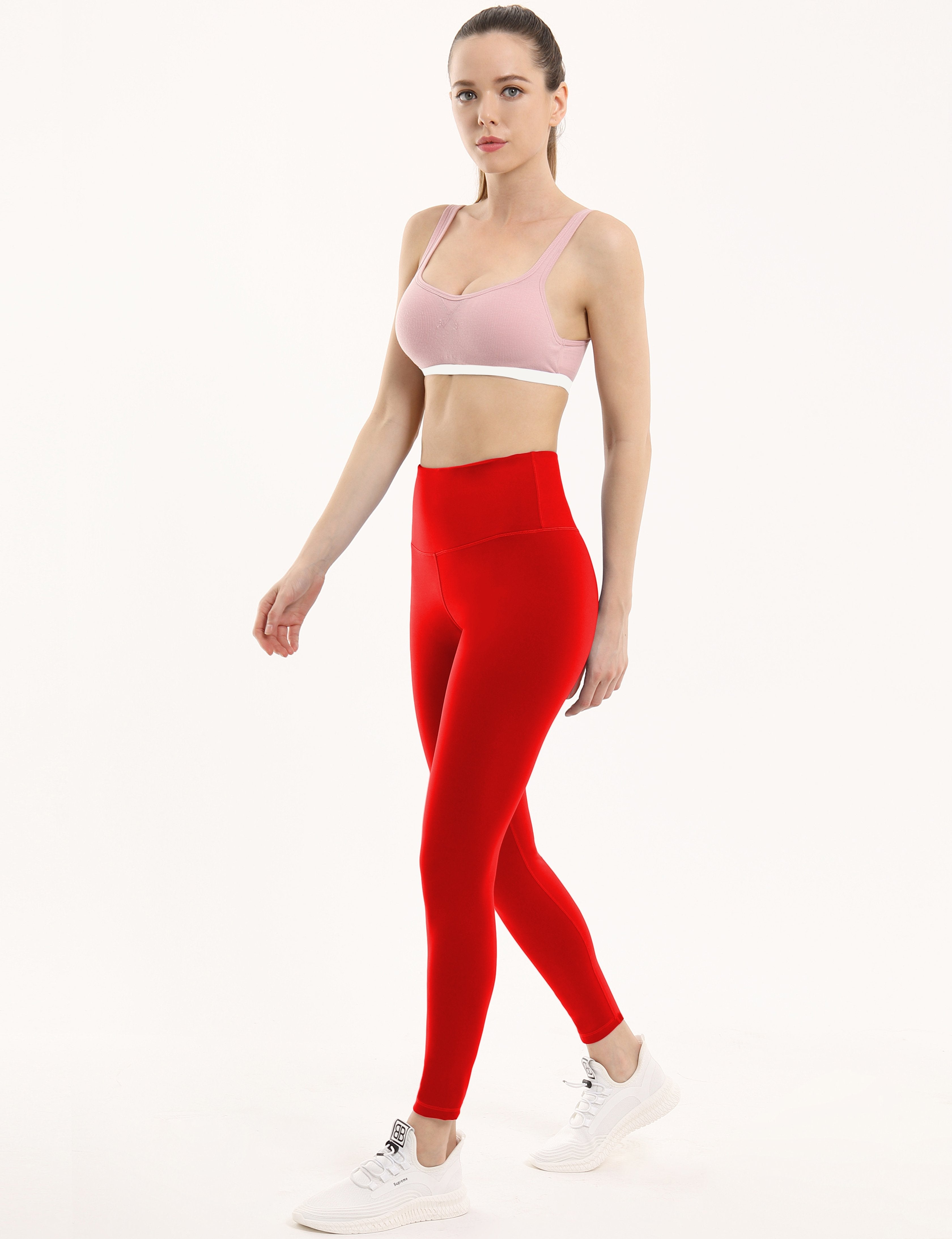 High Waist Gym Pants scarlet 75%Nylon/25%Spandex Fabric doesn't attract lint easily 4-way stretch No see-through Moisture-wicking Tummy control Inner pocket Four lengths