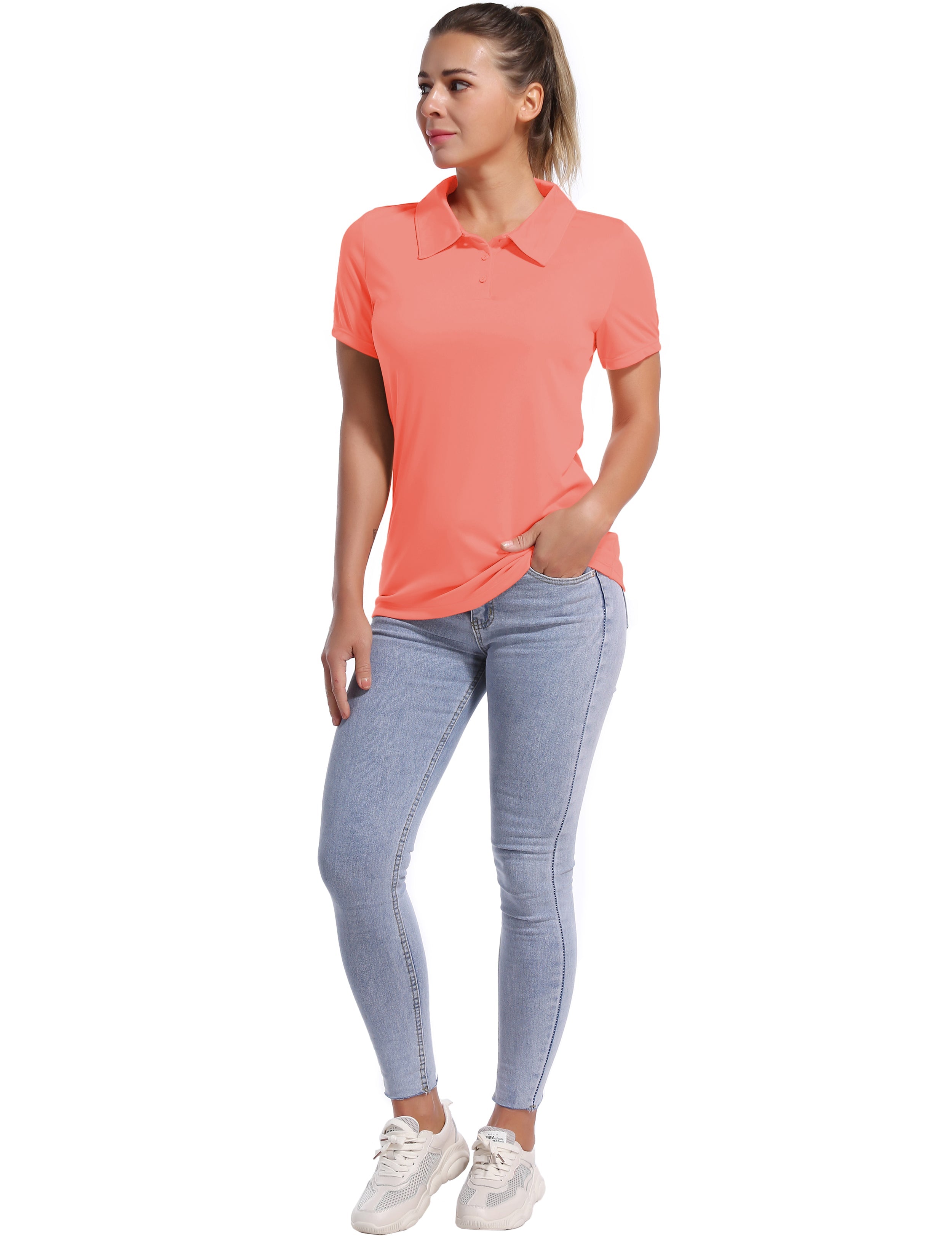 Short Sleeve Slim Fit Polo Shirt coral_Pilates