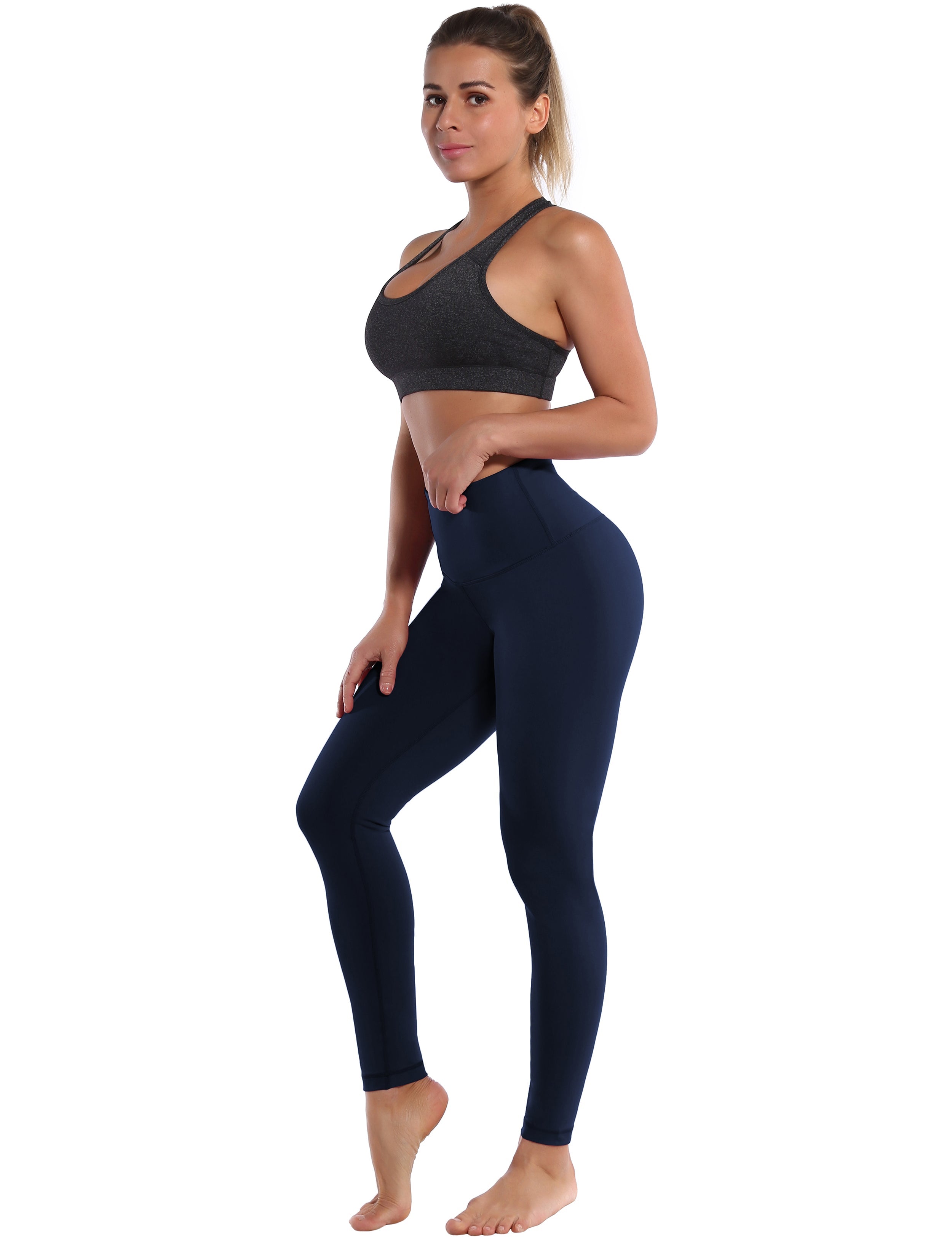 High Waist Tall Size Pants darknavy 75%Nylon/25%Spandex Fabric doesn't attract lint easily 4-way stretch No see-through Moisture-wicking Tummy control Inner pocket Four lengths