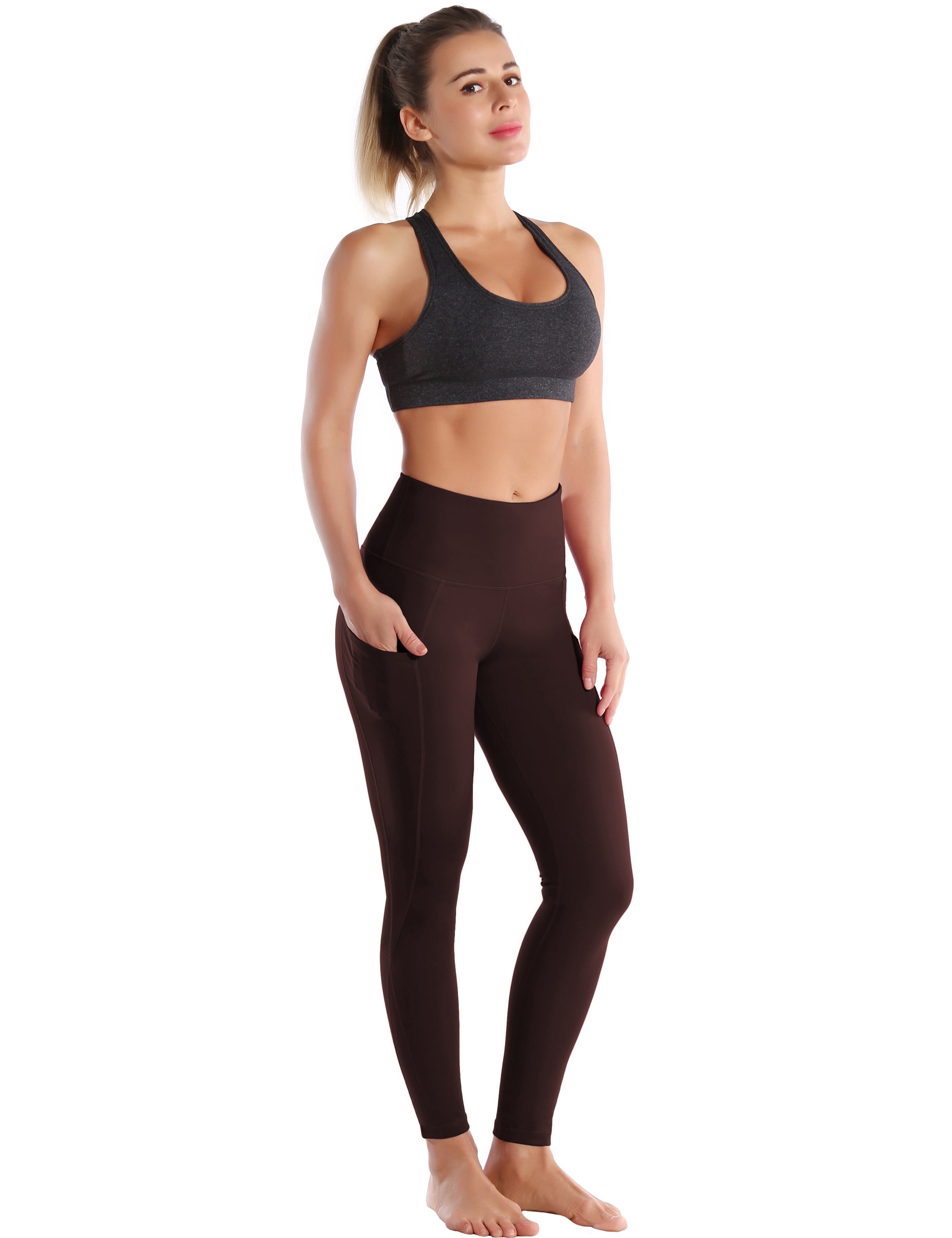 High Waist Side Pockets Pilates Pants mahoganymaroon 75% Nylon, 25% Spandex Fabric doesn't attract lint easily 4-way stretch No see-through Moisture-wicking Tummy control Inner pocket