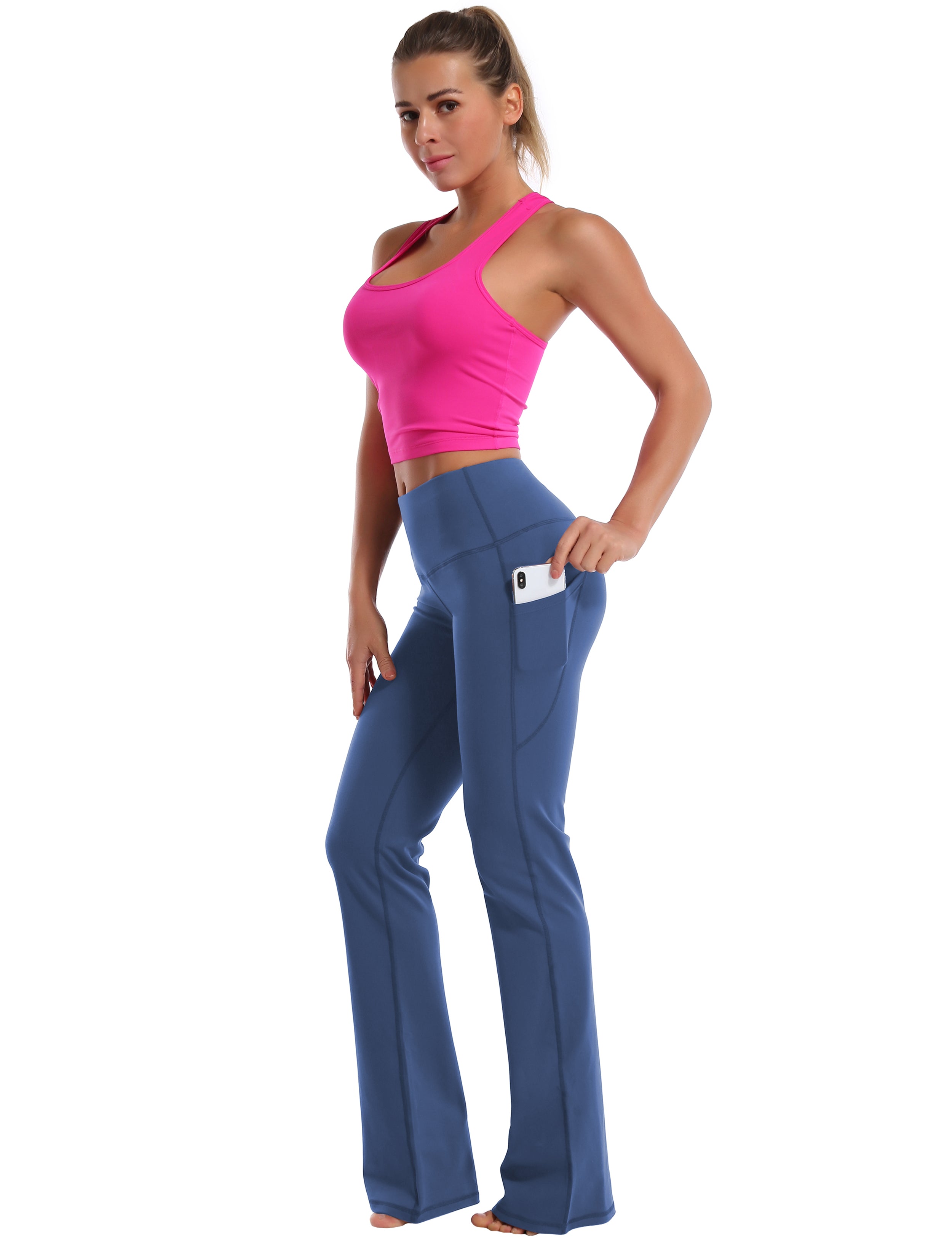 139 Side Pockets Bootcut Leggings purplishblue 87%Nylon/13%Spandex Fabric doesn't attract lint easily 4-way stretch No see-through Moisture-wicking Tummy control Inner pocket Four lengths