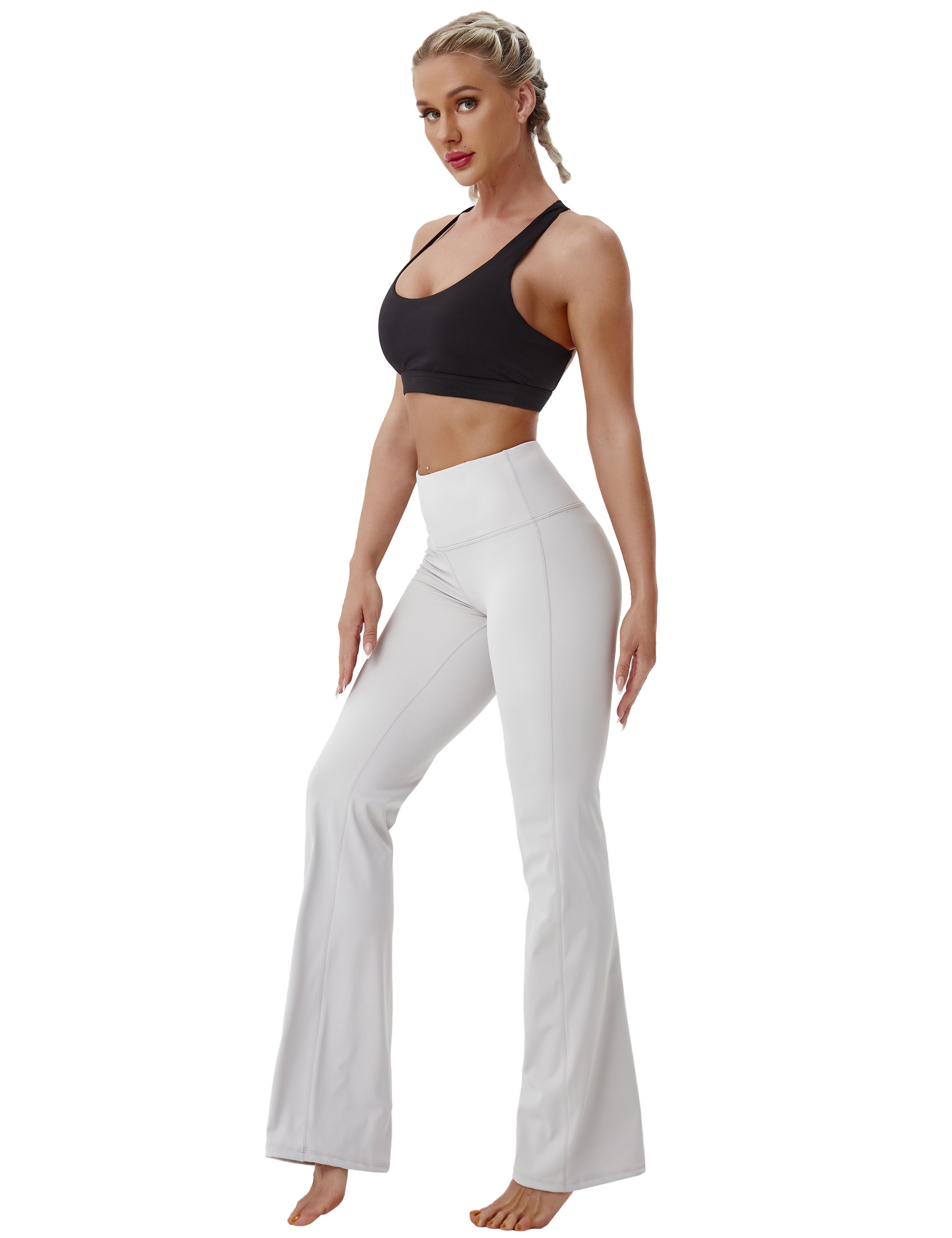 High Waist Bootcut Leggings Lightgray 75%Nylon/25%Spandex Fabric doesn't attract lint easily 4-way stretch No see-through Moisture-wicking Tummy control Inner pocket Five lengths