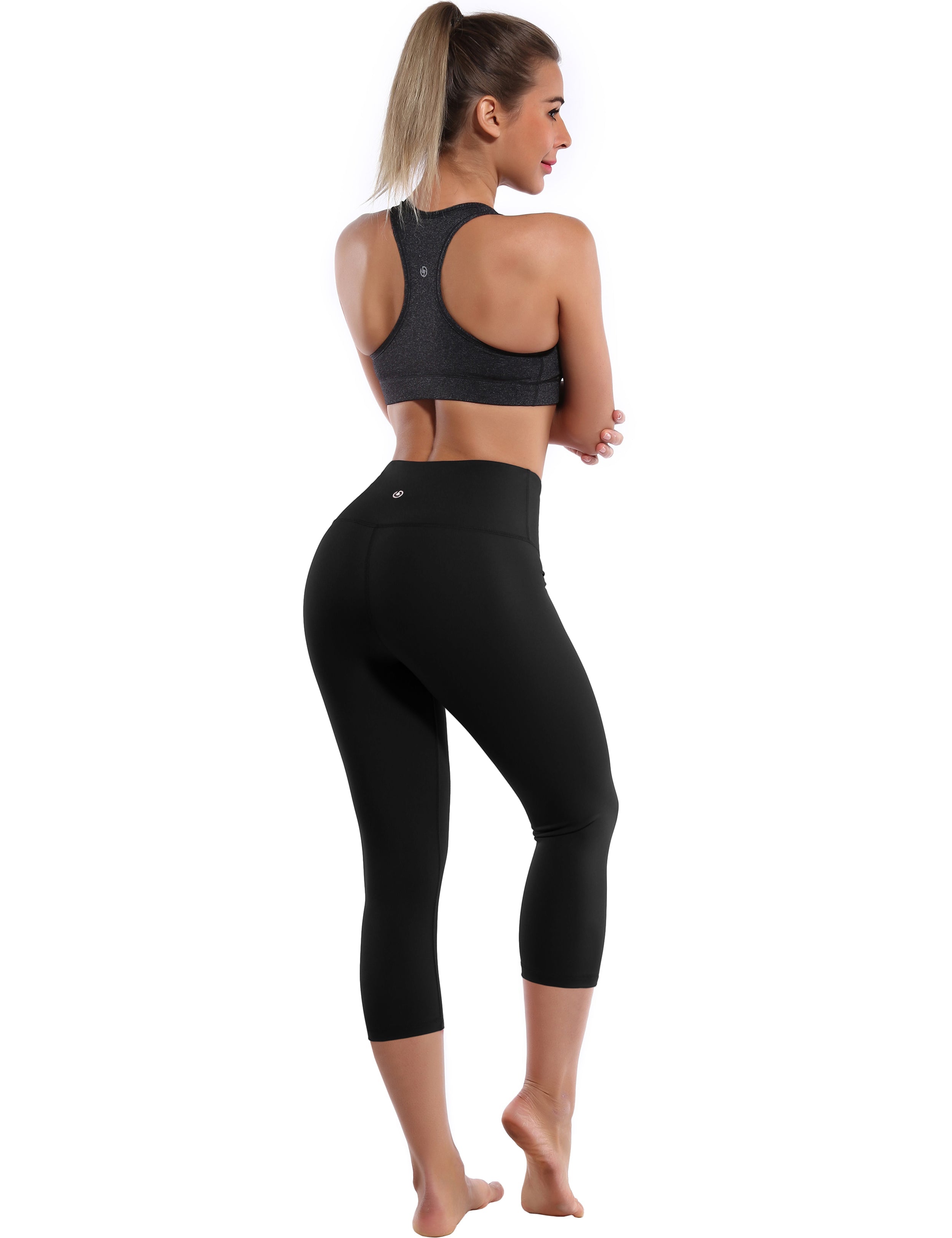 19" High Waist Crop Tight Capris black 75%Nylon/25%Spandex Fabric doesn't attract lint easily 4-way stretch No see-through Moisture-wicking Tummy control Inner pocket