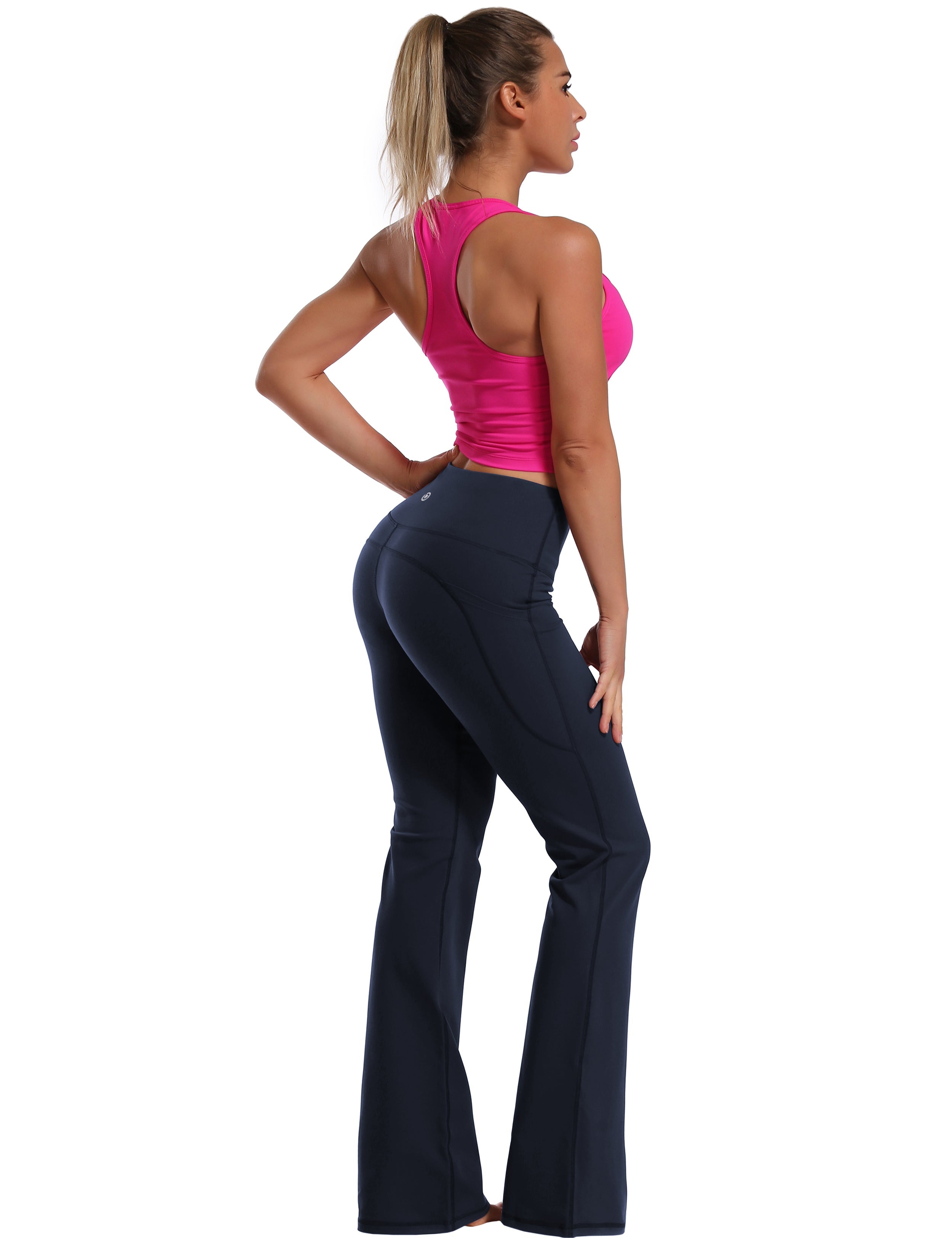 139 Side Pockets Bootcut Leggings darknavy 87%Nylon/13%Spandex Fabric doesn't attract lint easily 4-way stretch No see-through Moisture-wicking Tummy control Inner pocket Four lengths