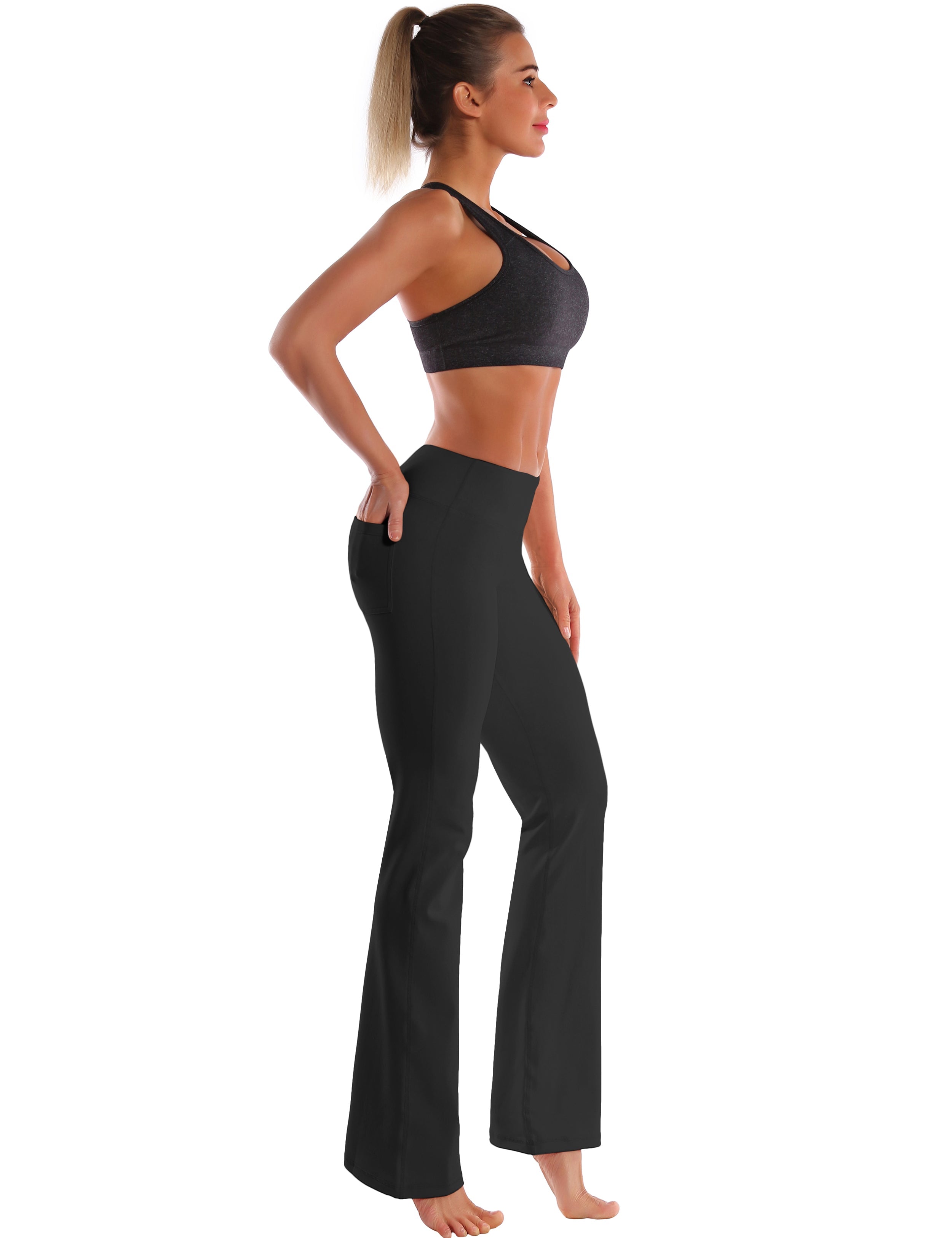 29" 31" 33" 35" 37"  Back Pockets Bootcut Leggings black_Running