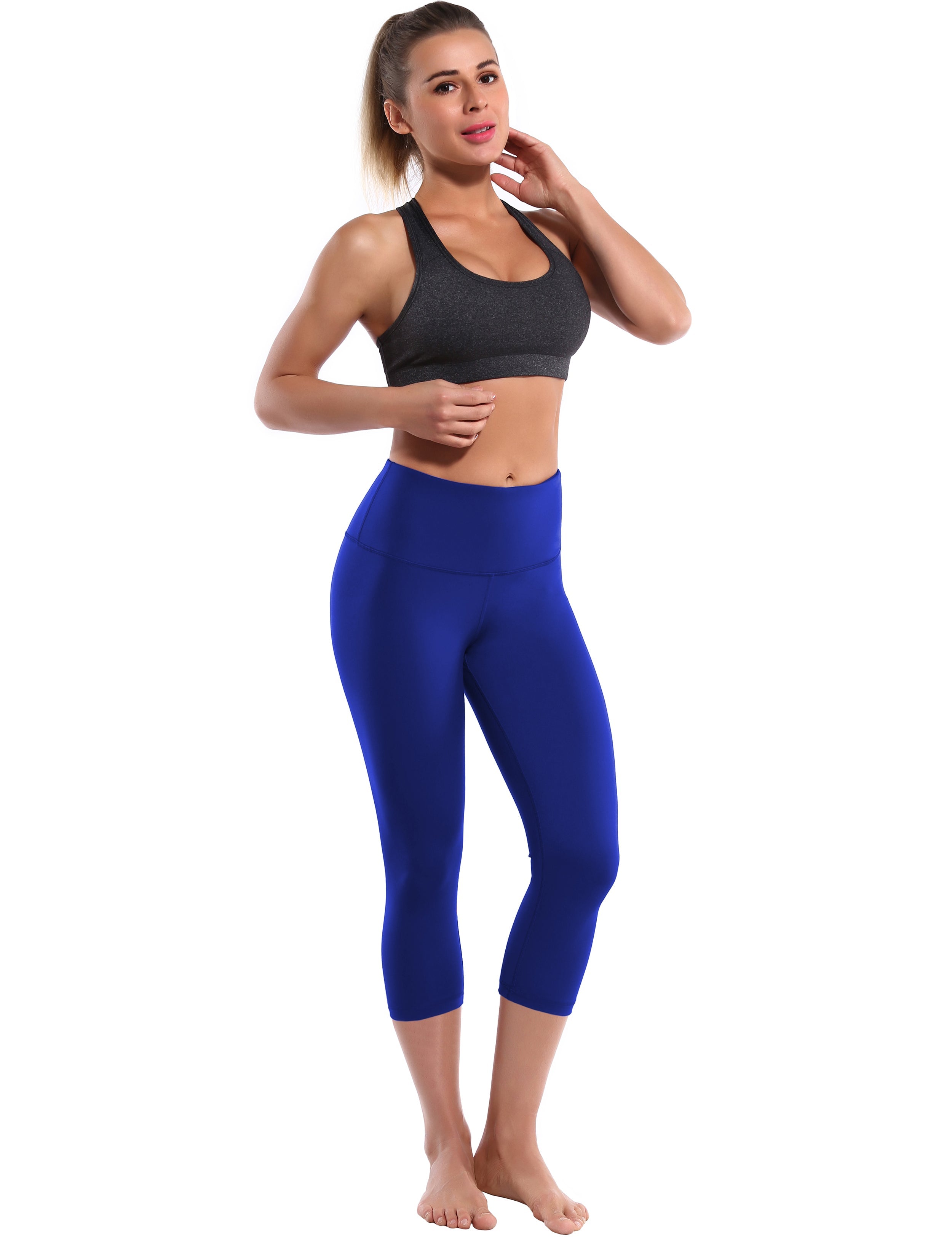 19" High Waist Crop Tight Capris navy 75%Nylon/25%Spandex Fabric doesn't attract lint easily 4-way stretch No see-through Moisture-wicking Tummy control Inner pocket