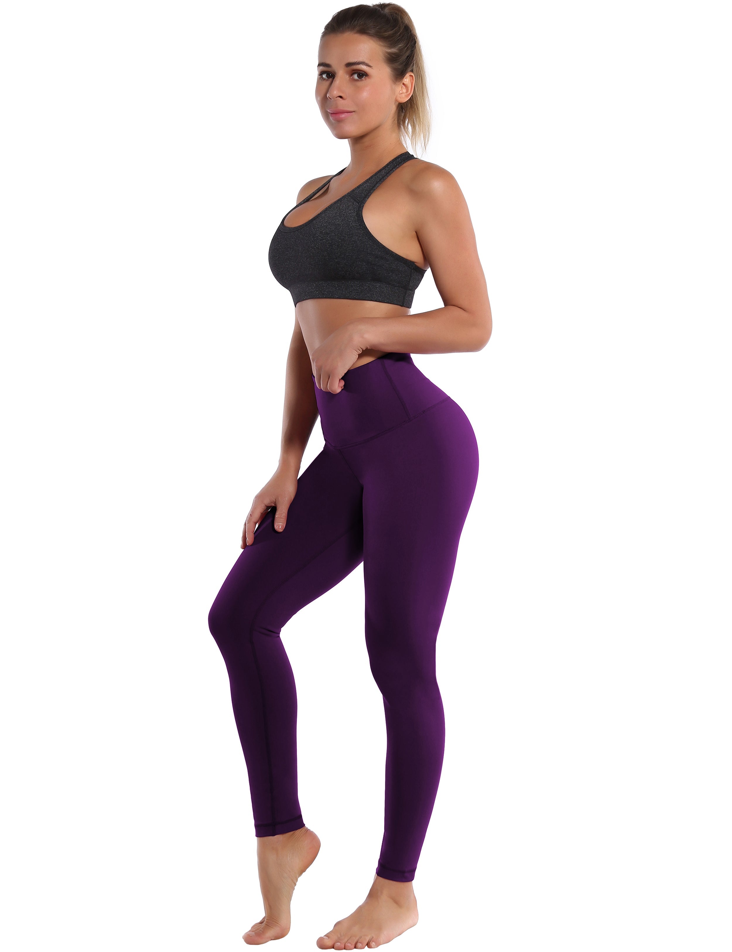 High Waist Tall Size Pants plum 75%Nylon/25%Spandex Fabric doesn't attract lint easily 4-way stretch No see-through Moisture-wicking Tummy control Inner pocket Four lengths