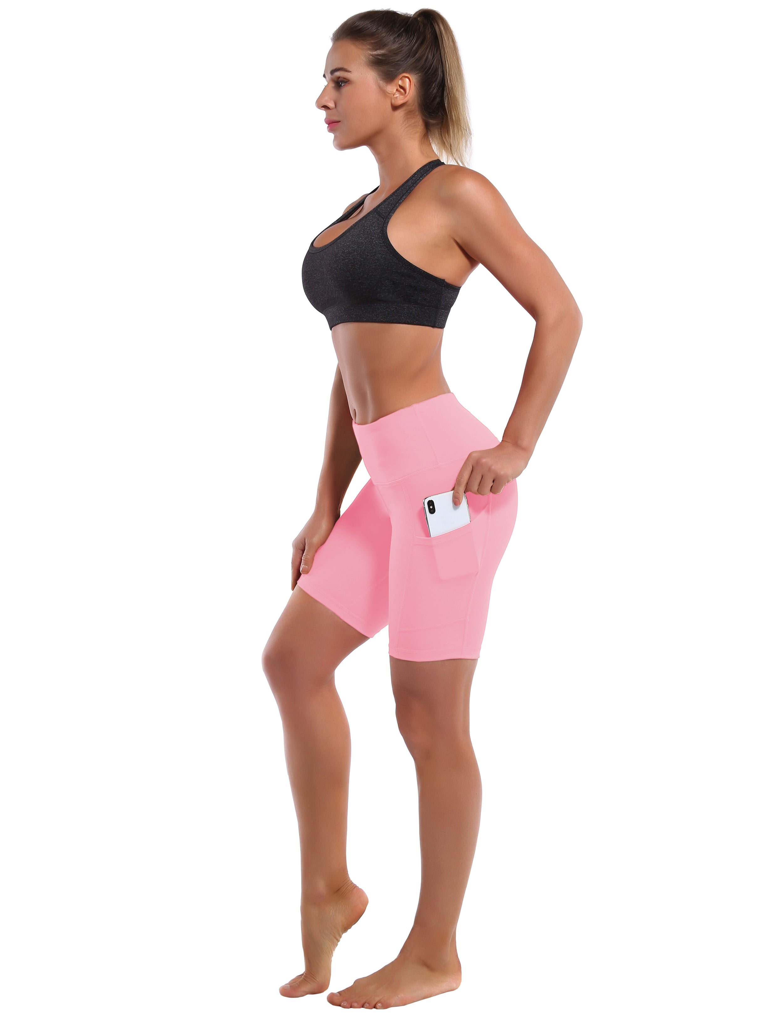 8" Side Pockets Tall Size Shorts lemonadepink Sleek, soft, smooth and totally comfortable: our newest style is here. Softest-ever fabric High elasticity High density 4-way stretch Fabric doesn't attract lint easily No see-through Moisture-wicking Machine wash 75% Nylon, 25% Spandex