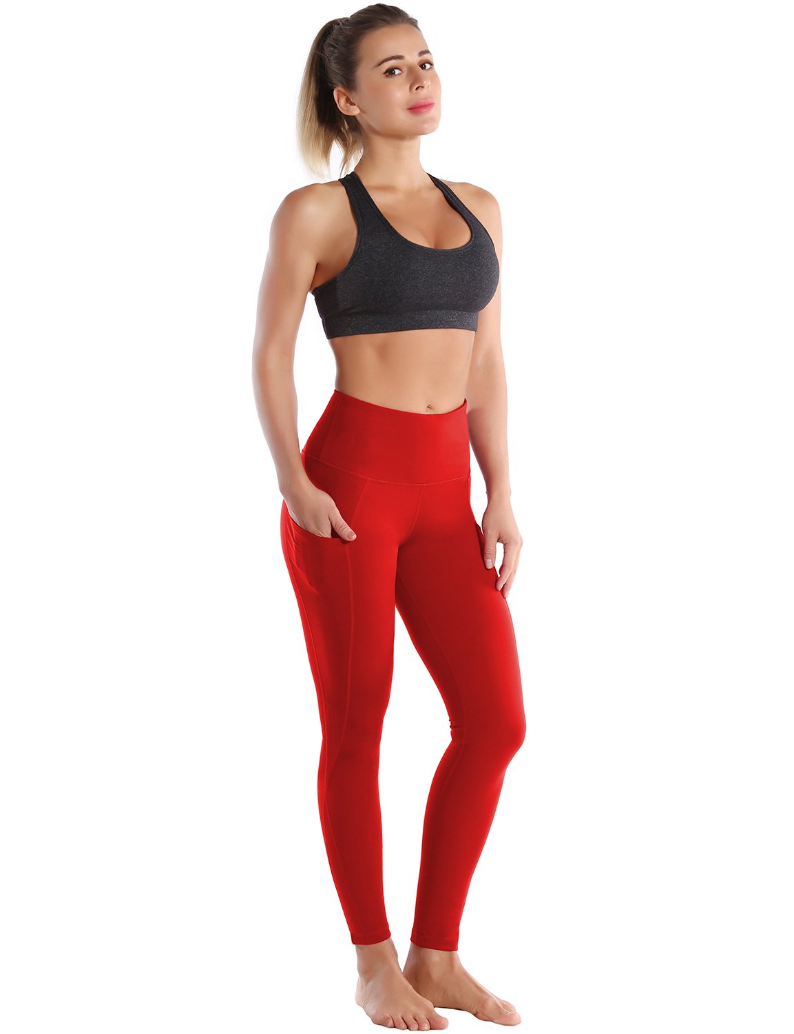 High Waist Side Pockets Gym Pants scarlet 75% Nylon, 25% Spandex Fabric doesn't attract lint easily 4-way stretch No see-through Moisture-wicking Tummy control Inner pocket