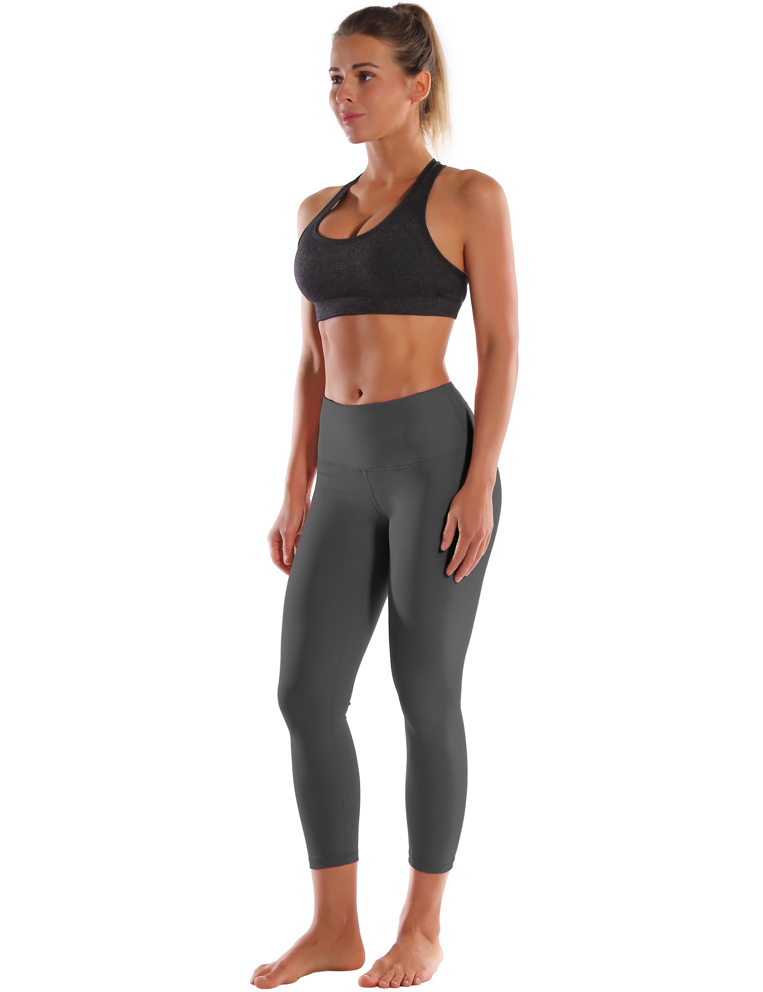 22" High Waist Crop Tight Capris shadowcharcoal 75%Nylon/25%Spandex Fabric doesn't attract lint easily 4-way stretch No see-through Moisture-wicking Tummy control Inner pocket