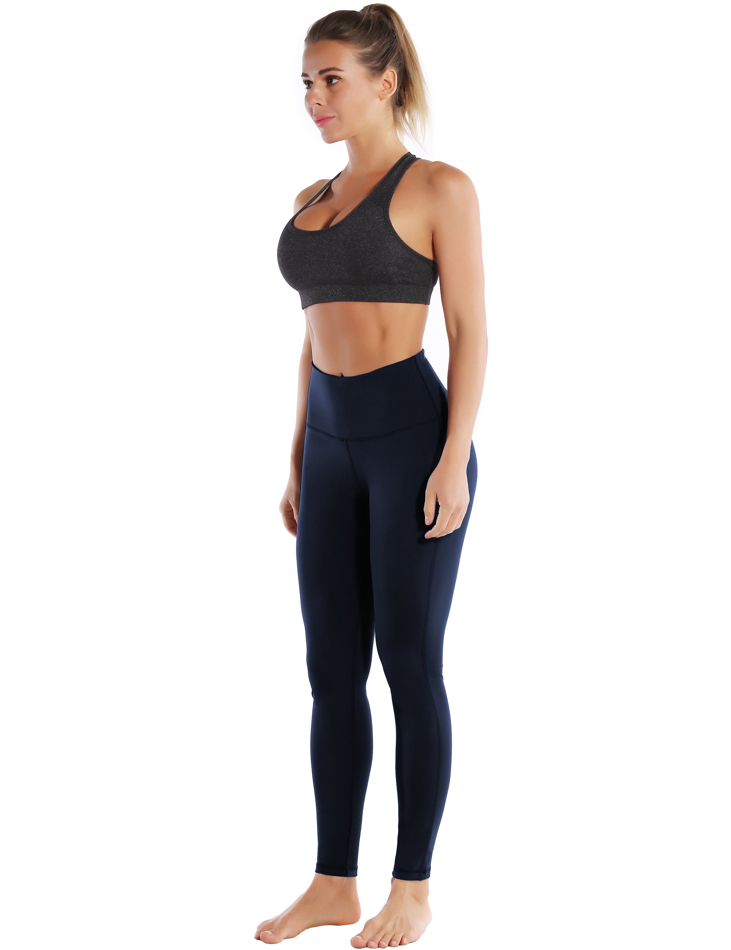 High Waist Side Line Running Pants darknavy Side Line is Make Your Legs Look Longer and Thinner 75%Nylon/25%Spandex Fabric doesn't attract lint easily 4-way stretch No see-through Moisture-wicking Tummy control Inner pocket Two lengths