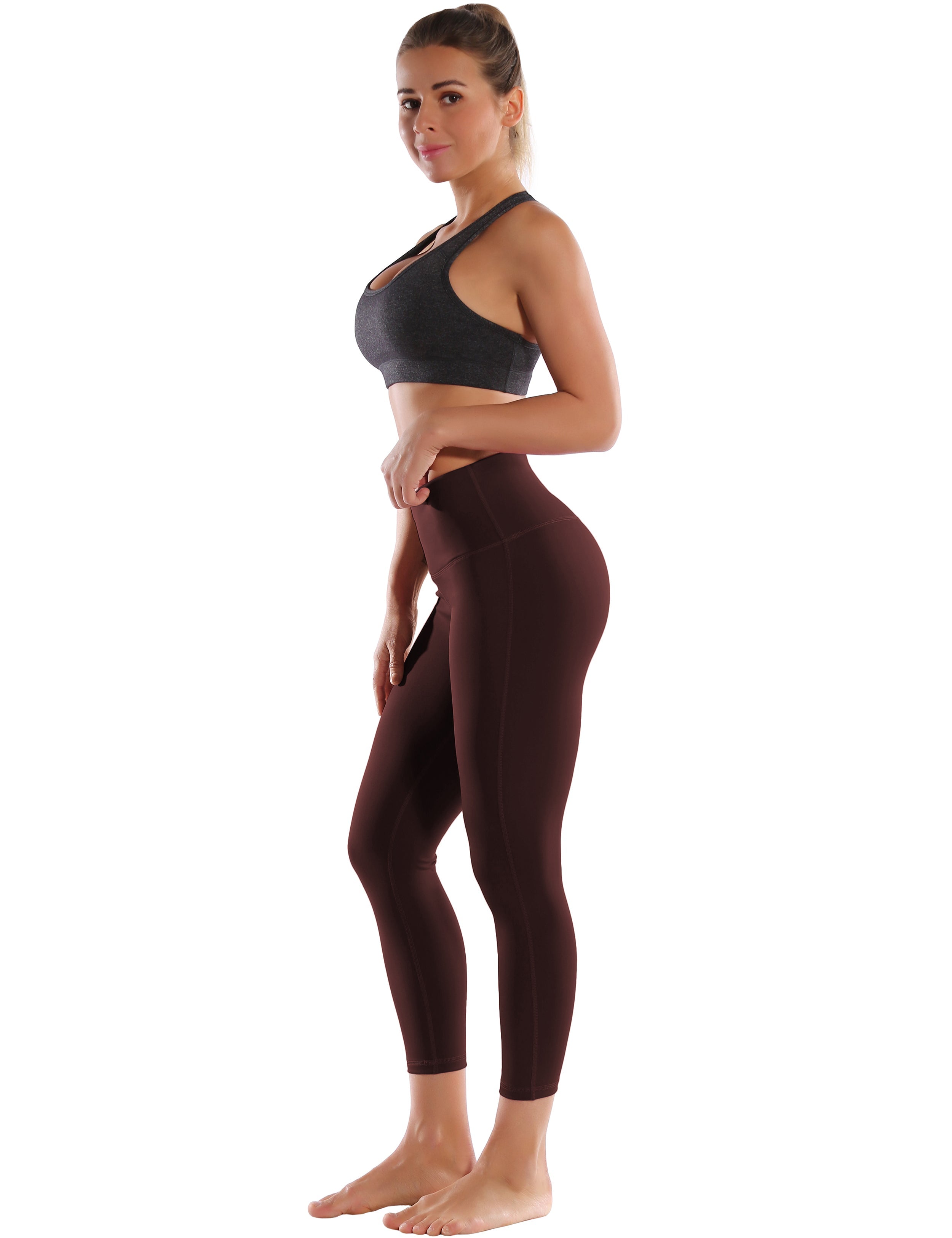 22" High Waist Side Line Capris mahoganymaroon 75%Nylon/25%Spandex Fabric doesn't attract lint easily 4-way stretch No see-through Moisture-wicking Tummy control Inner pocket