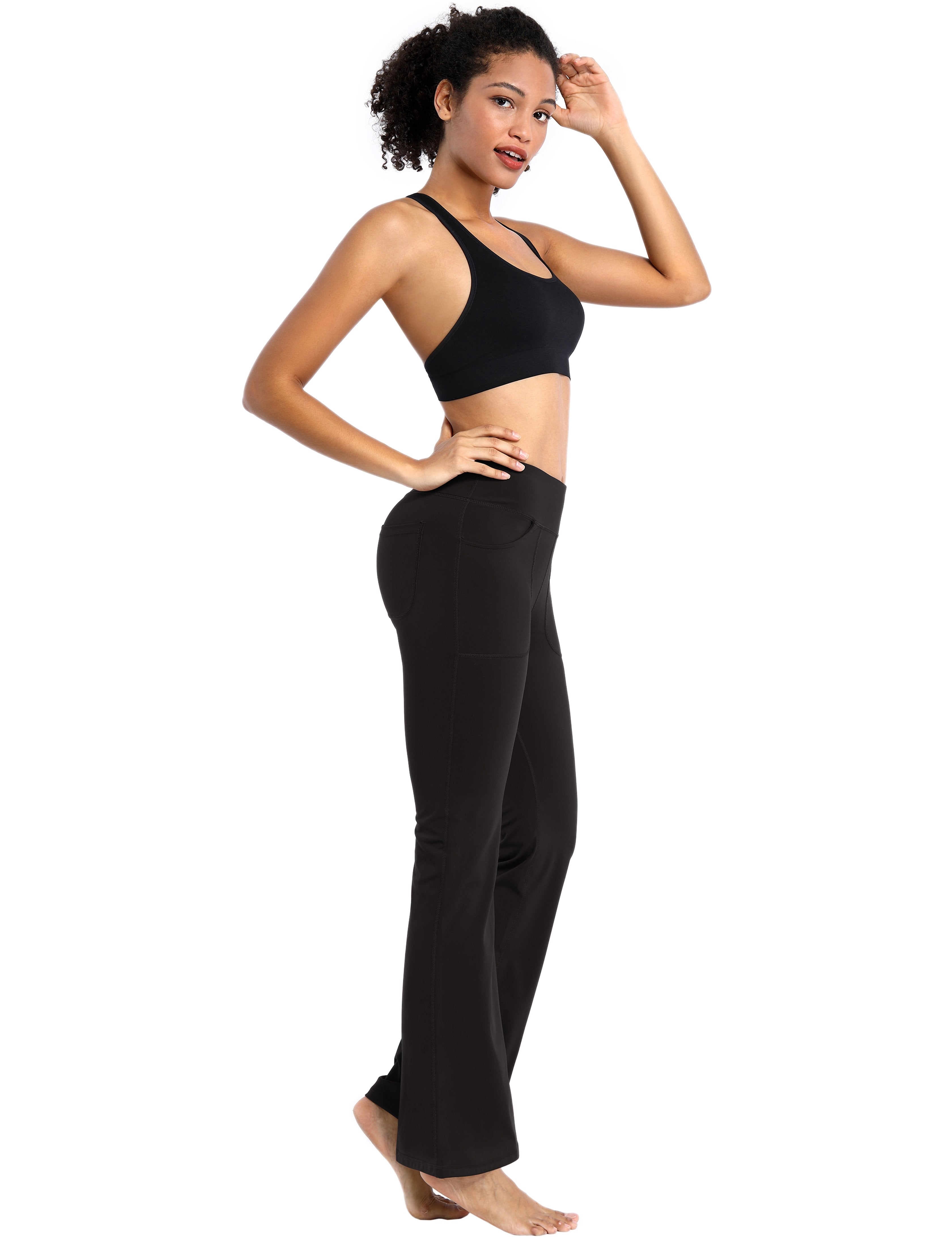 4 Pockets Bootcut Leggings black 75%Nylon/25%Spandex Fabric doesn't attract lint easily 4-way stretch No see-through Moisture-wicking Inner pocket Four lengths