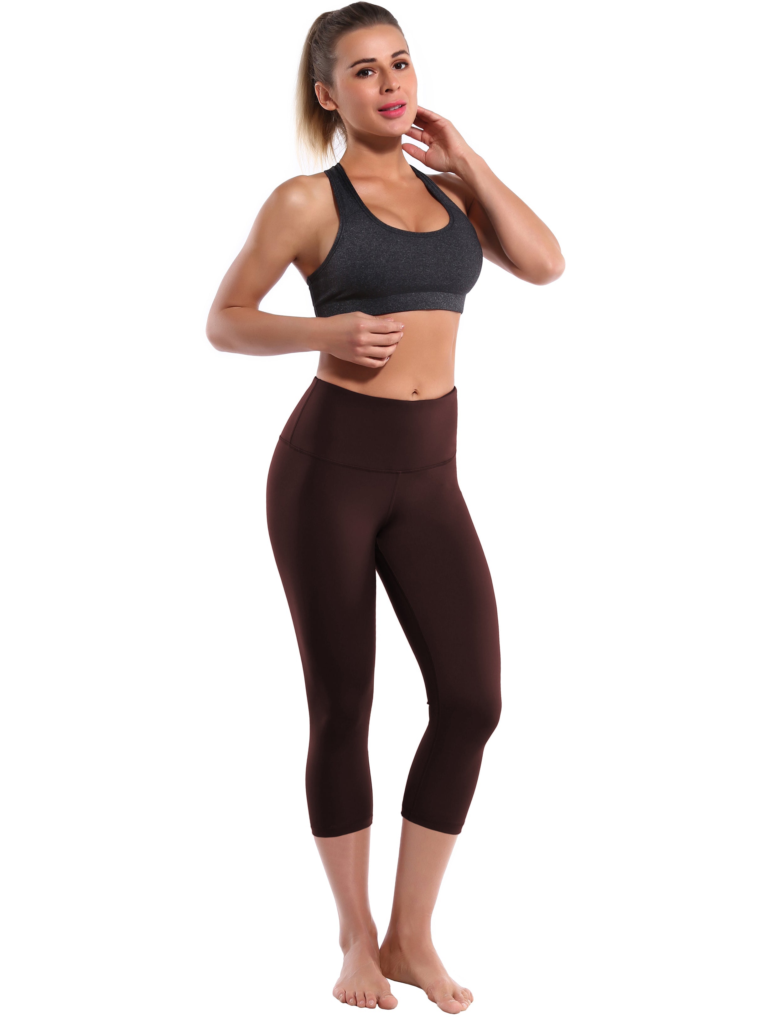 19" High Waist Crop Tight Capris mahoganymaroon 75%Nylon/25%Spandex Fabric doesn't attract lint easily 4-way stretch No see-through Moisture-wicking Tummy control Inner pocket