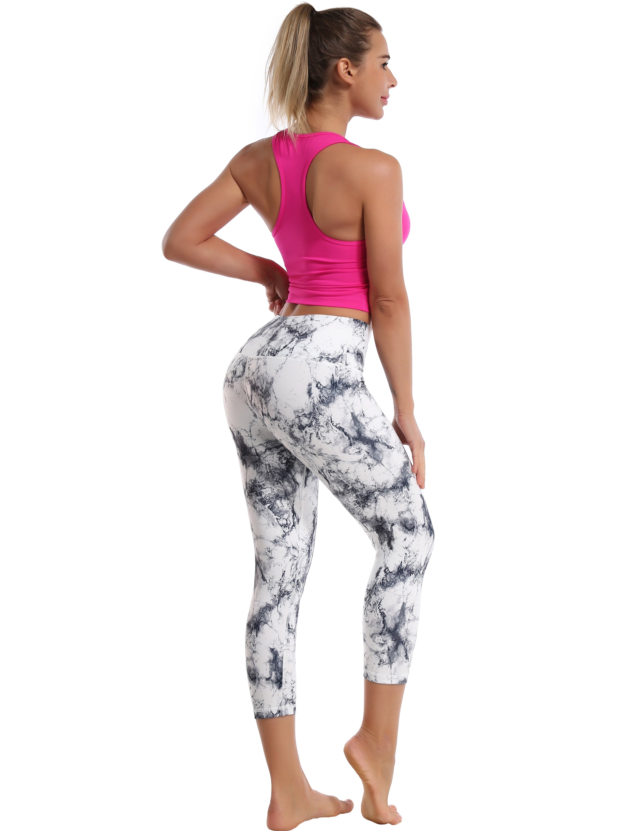 19" Printed Side Pockets Capris arabescato 75%Nylon/25%Spandex Fabric doesn't attract lint easily 4-way stretch No see-through Moisture-wicking Tummy control Inner pocket