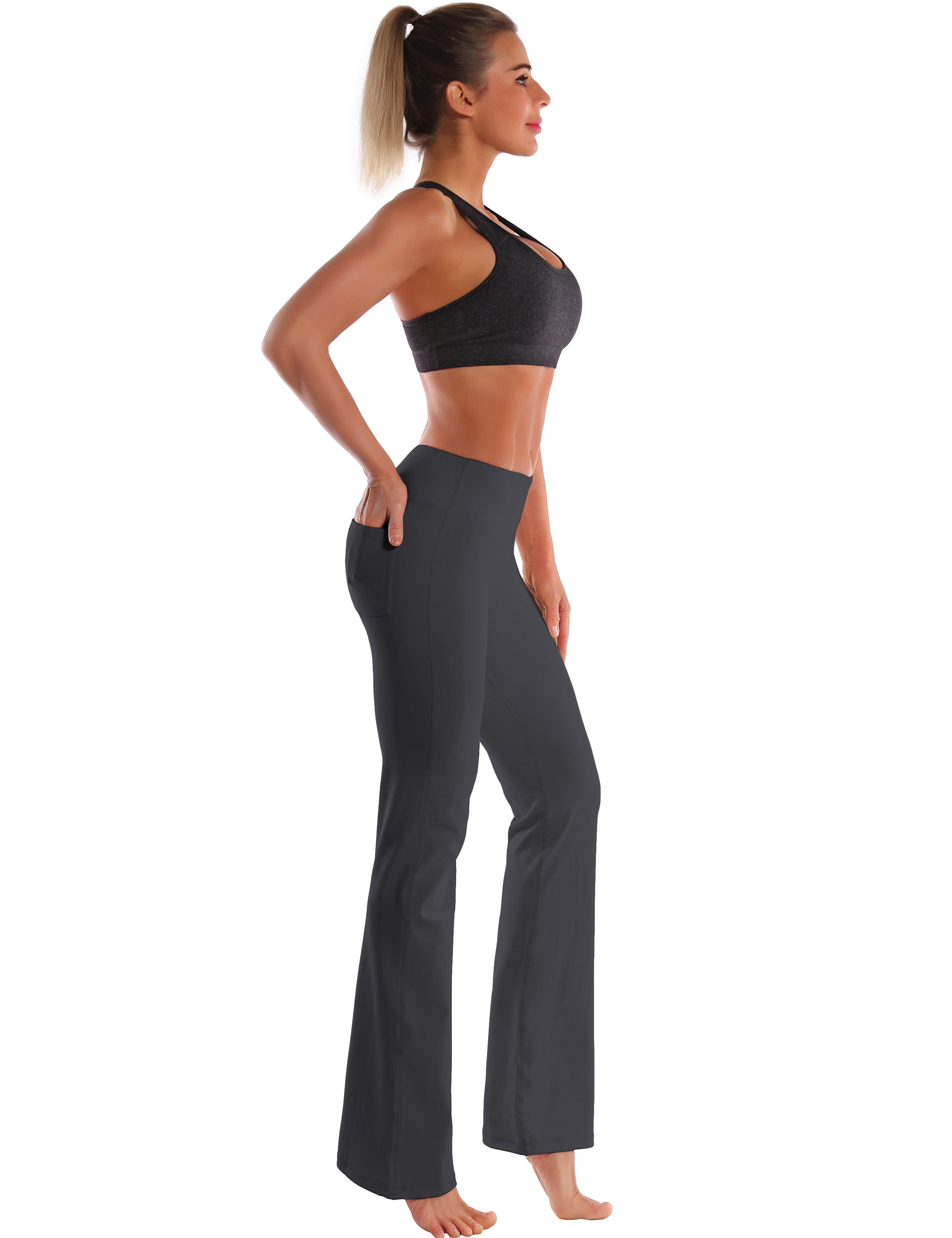 Back Pockets Bootcut Leggings shadowcharcoal 87%Nylon/13%Spandex Fabric doesn't attract lint easily 4-way stretch No see-through Moisture-wicking Inner pocket Four lengths