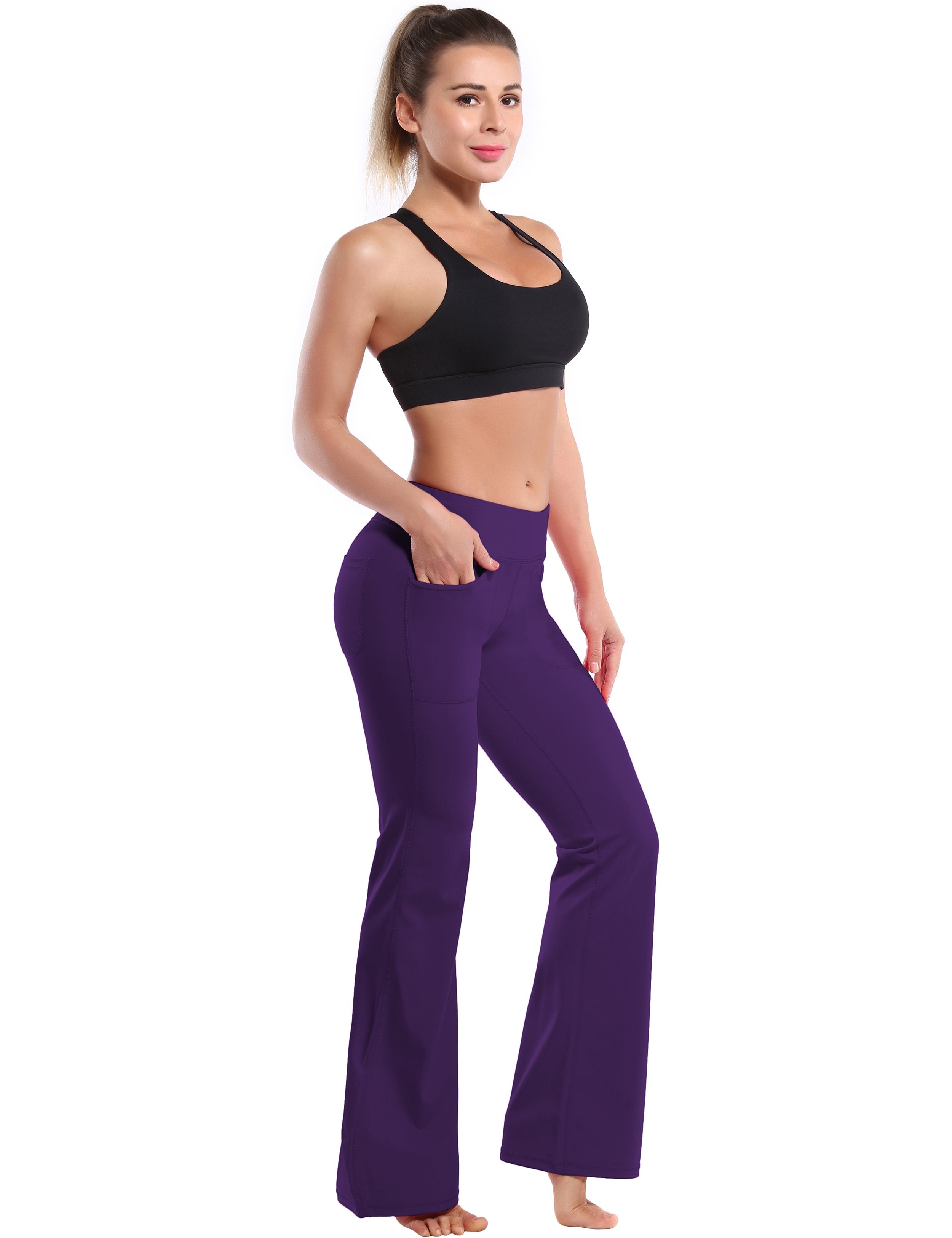 4 Pockets Bootcut Leggings eggplantpurple 75%Nylon/25%Spandex Fabric doesn't attract lint easily 4-way stretch No see-through Moisture-wicking Inner pocket Four lengths