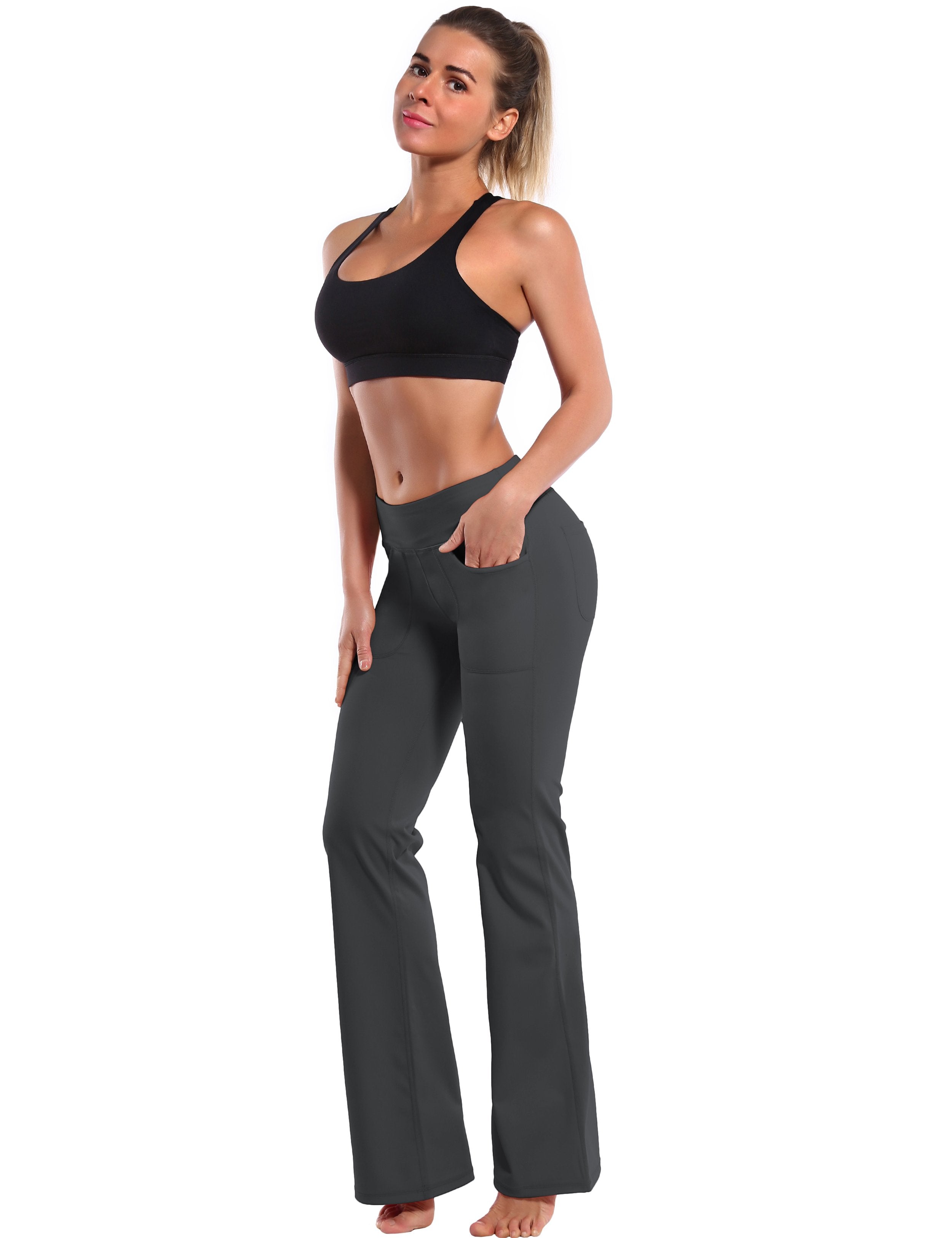 4 Pockets Bootcut Leggings shadowcharcoal 75%Nylon/25%Spandex Fabric doesn't attract lint easily 4-way stretch No see-through Moisture-wicking Inner pocket Four lengths