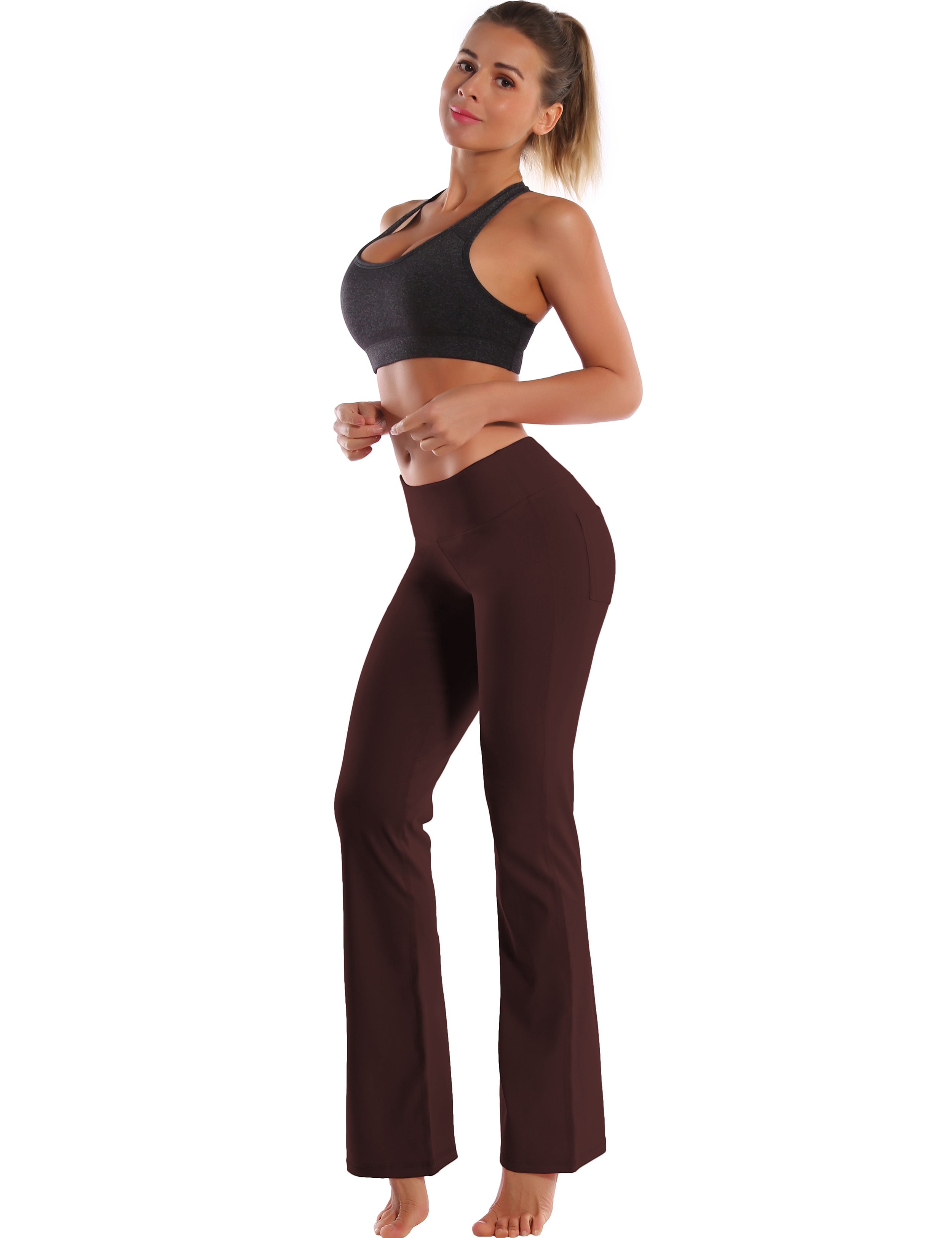 Back Pockets Bootcut Leggings mahoganymaroon 87%Nylon/13%Spandex Fabric doesn't attract lint easily 4-way stretch No see-through Moisture-wicking Inner pocket Four lengths