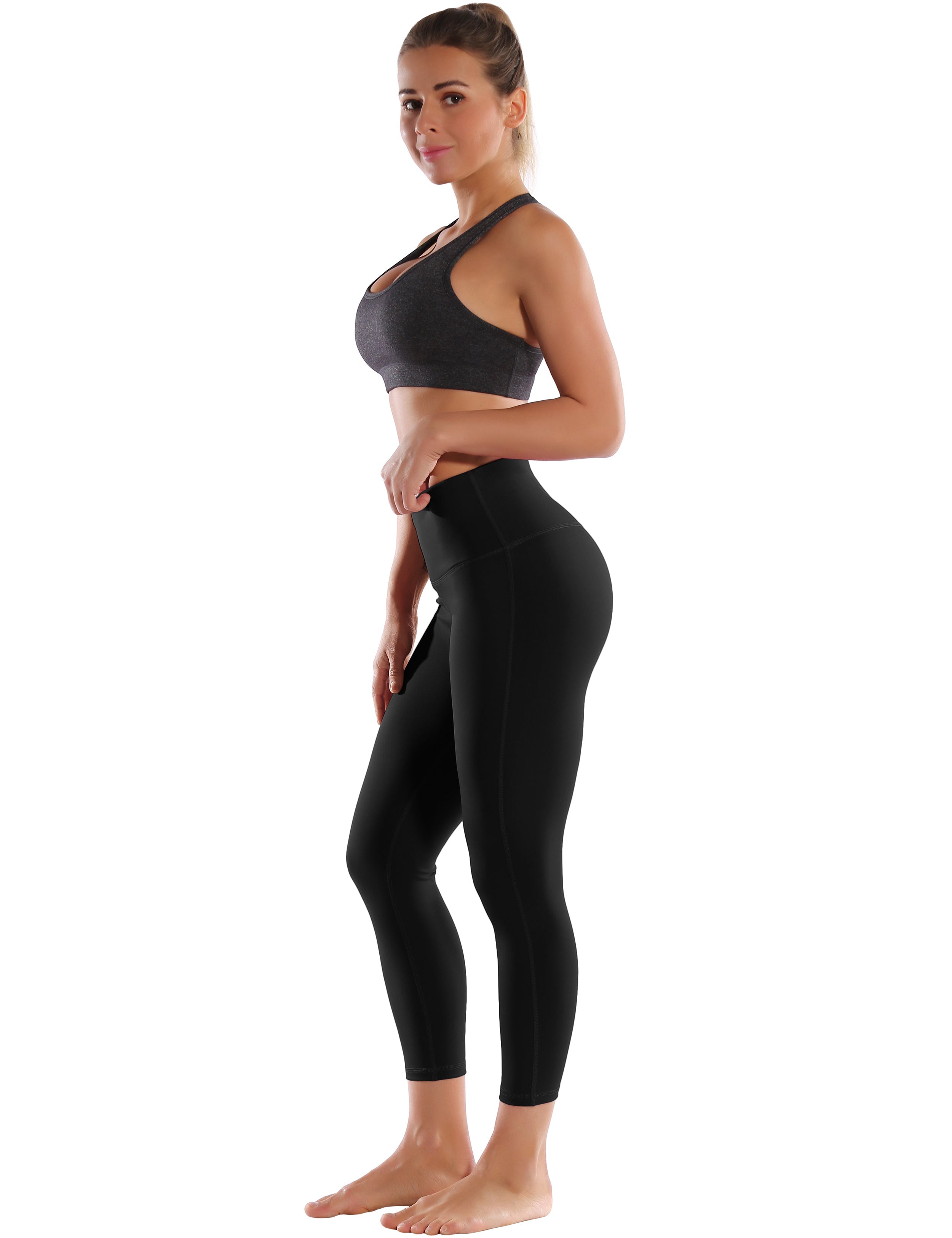 22" High Waist Side Line Capris black 75%Nylon/25%Spandex Fabric doesn't attract lint easily 4-way stretch No see-through Moisture-wicking Tummy control Inner pocket