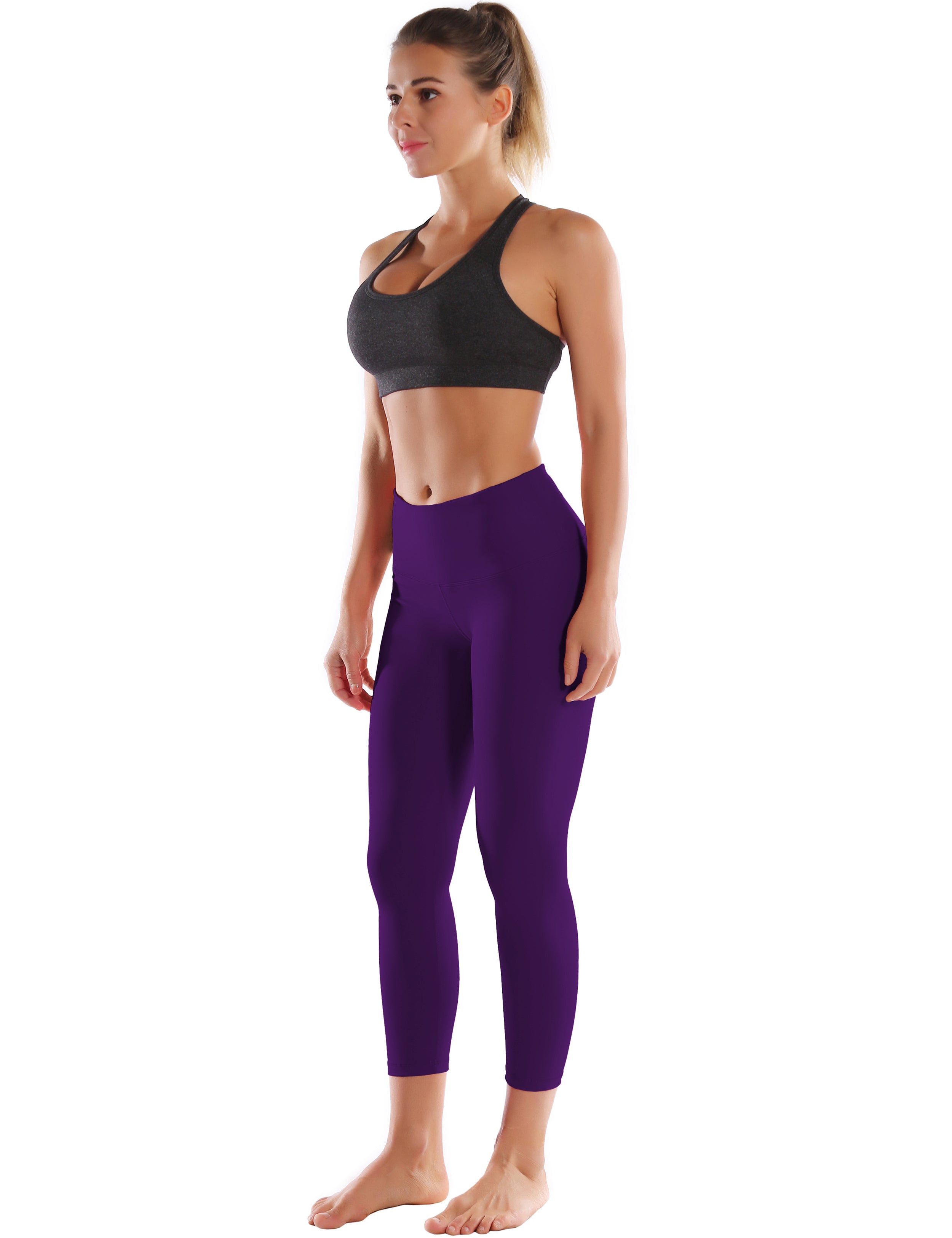 22" High Waist Crop Tight Capris eggplantpurple 75%Nylon/25%Spandex Fabric doesn't attract lint easily 4-way stretch No see-through Moisture-wicking Tummy control Inner pocket