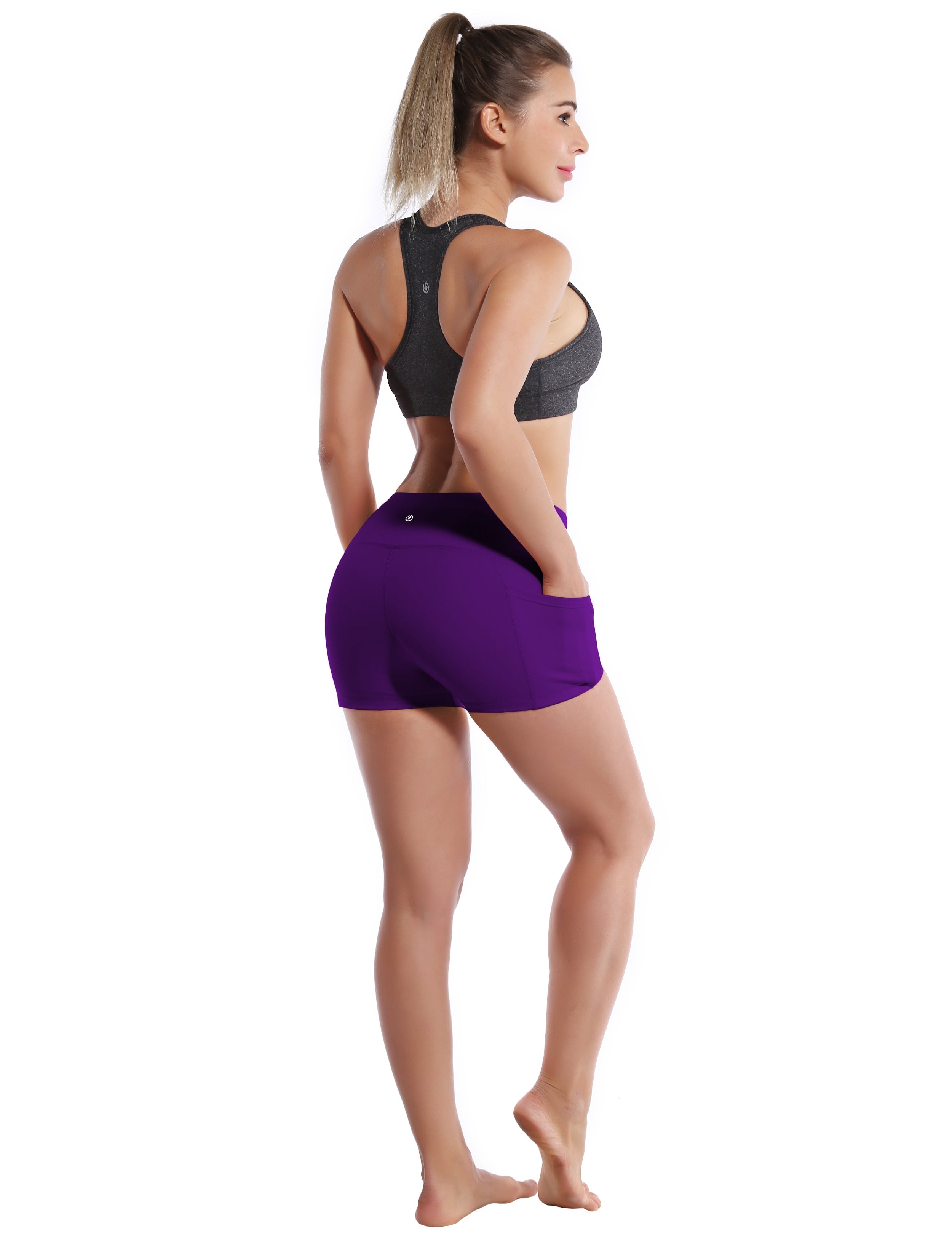 2.5" Side Pockets Gym Shorts eggplantpurple Sleek, soft, smooth and totally comfortable: our newest sexy style is here. Softest-ever fabric High elasticity High density 4-way stretch Fabric doesn't attract lint easily No see-through Moisture-wicking Machine wash 78% Polyester, 22% Spandex