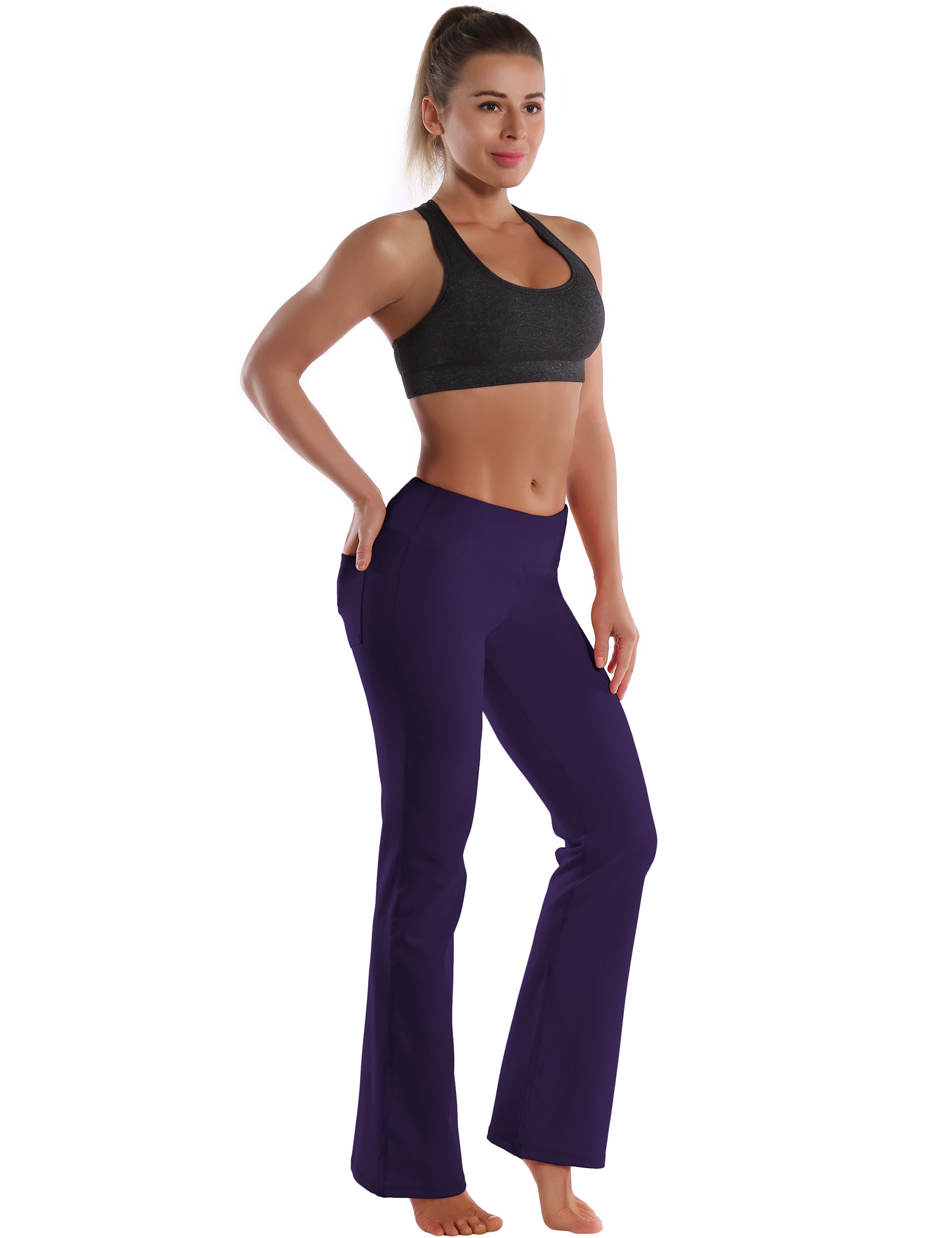 Back Pockets Bootcut Leggings darkpurple 87%Nylon/13%Spandex Fabric doesn't attract lint easily 4-way stretch No see-through Moisture-wicking Inner pocket Four lengths