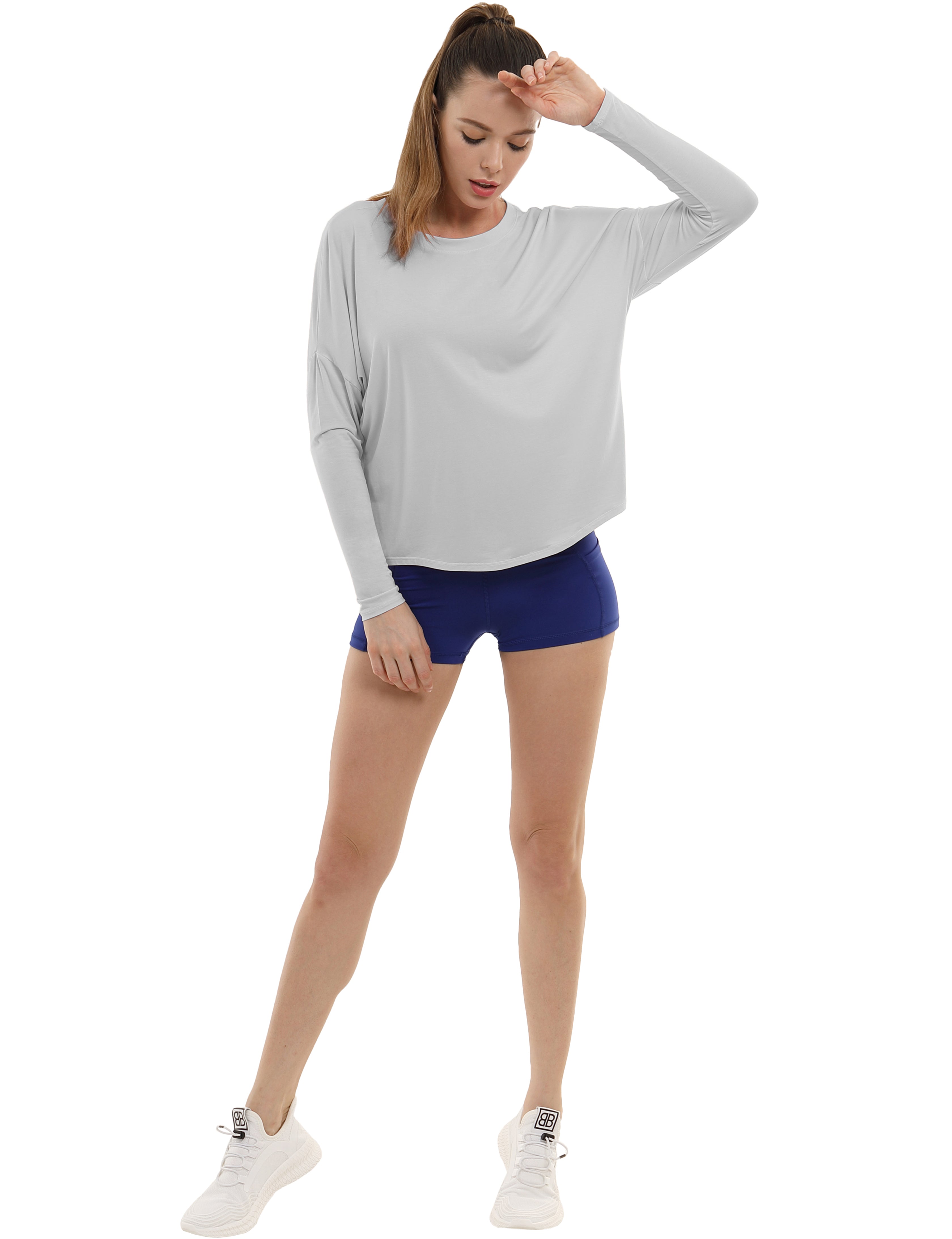 Gym Batwing Tunic Tops lightgray_Gym