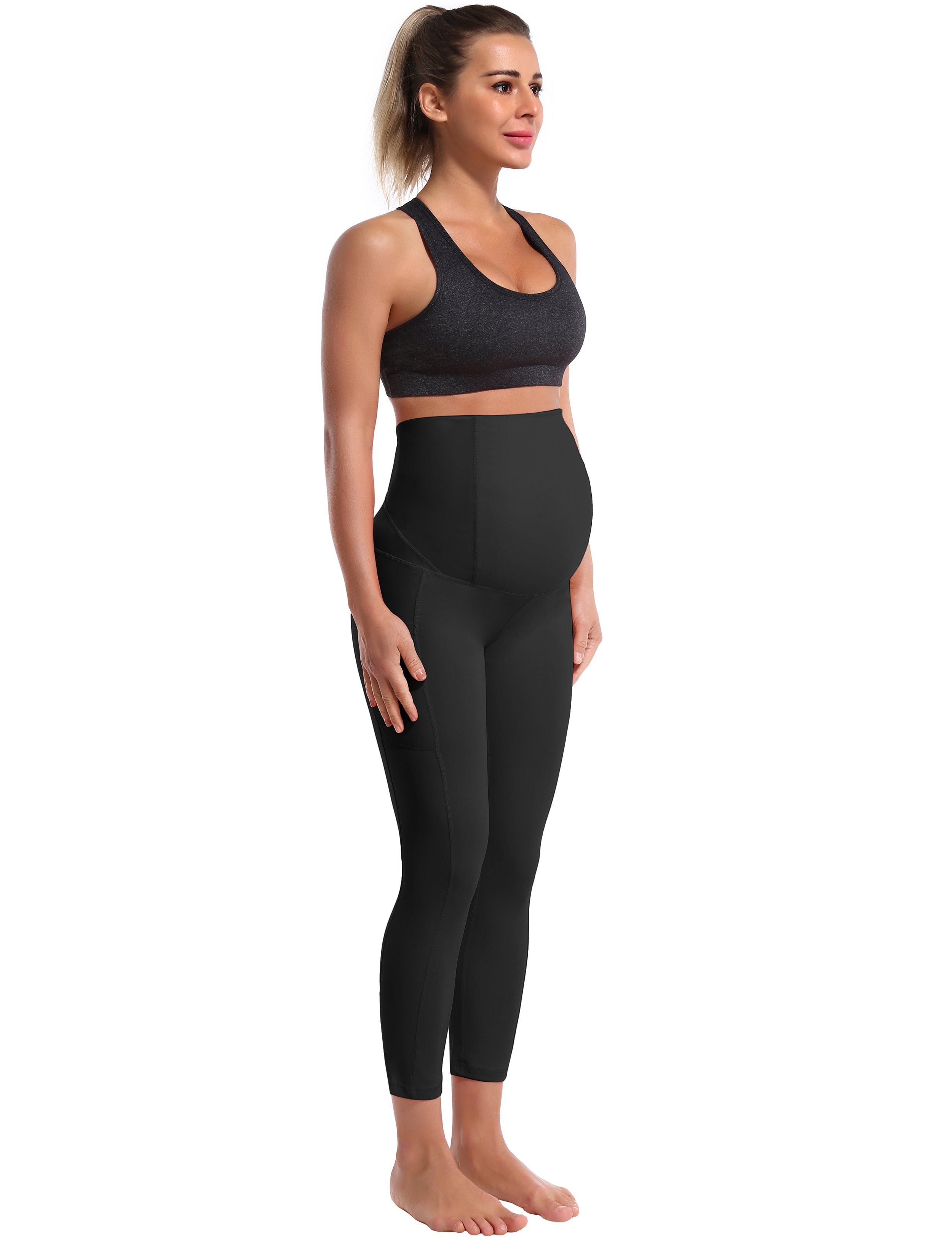 22" Side Pockets Maternity Tall Size Pants black 87%Nylon/13%Spandex Softest-ever fabric High elasticity 4-way stretch Fabric doesn't attract lint easily No see-through Moisture-wicking Machine wash