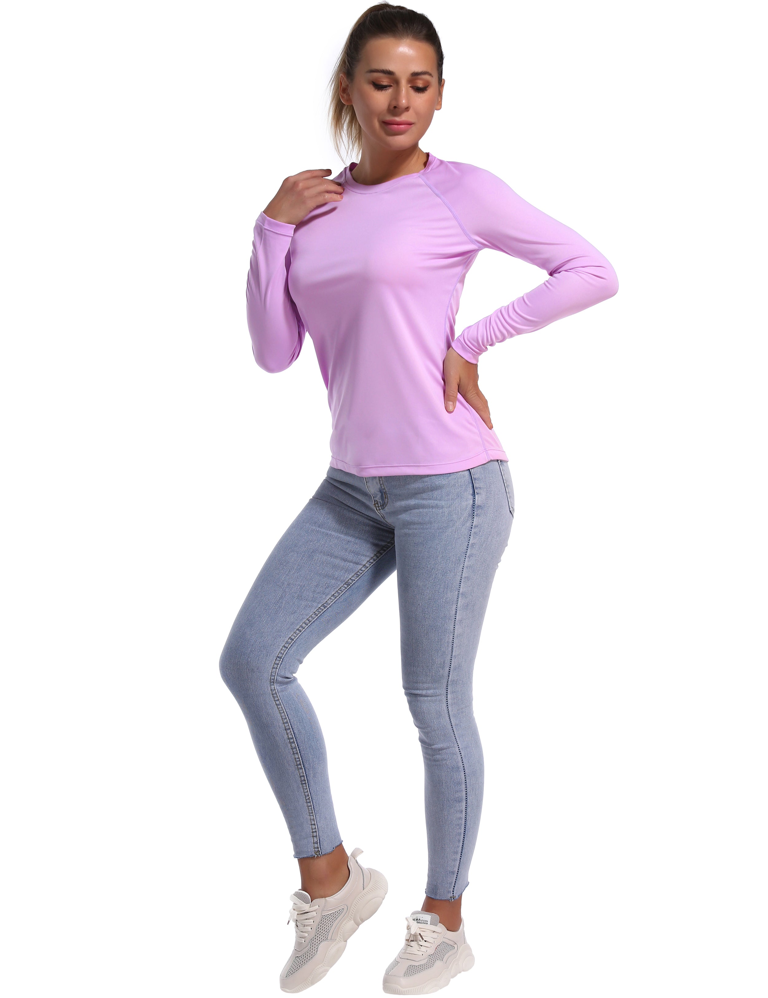 Long Sleeve Athletic Shirts purple 100% polyester Lightweight Slim Fit UPF 50+ blocks sun's harmful rays Treated to wick moisture, dries ultra-fast