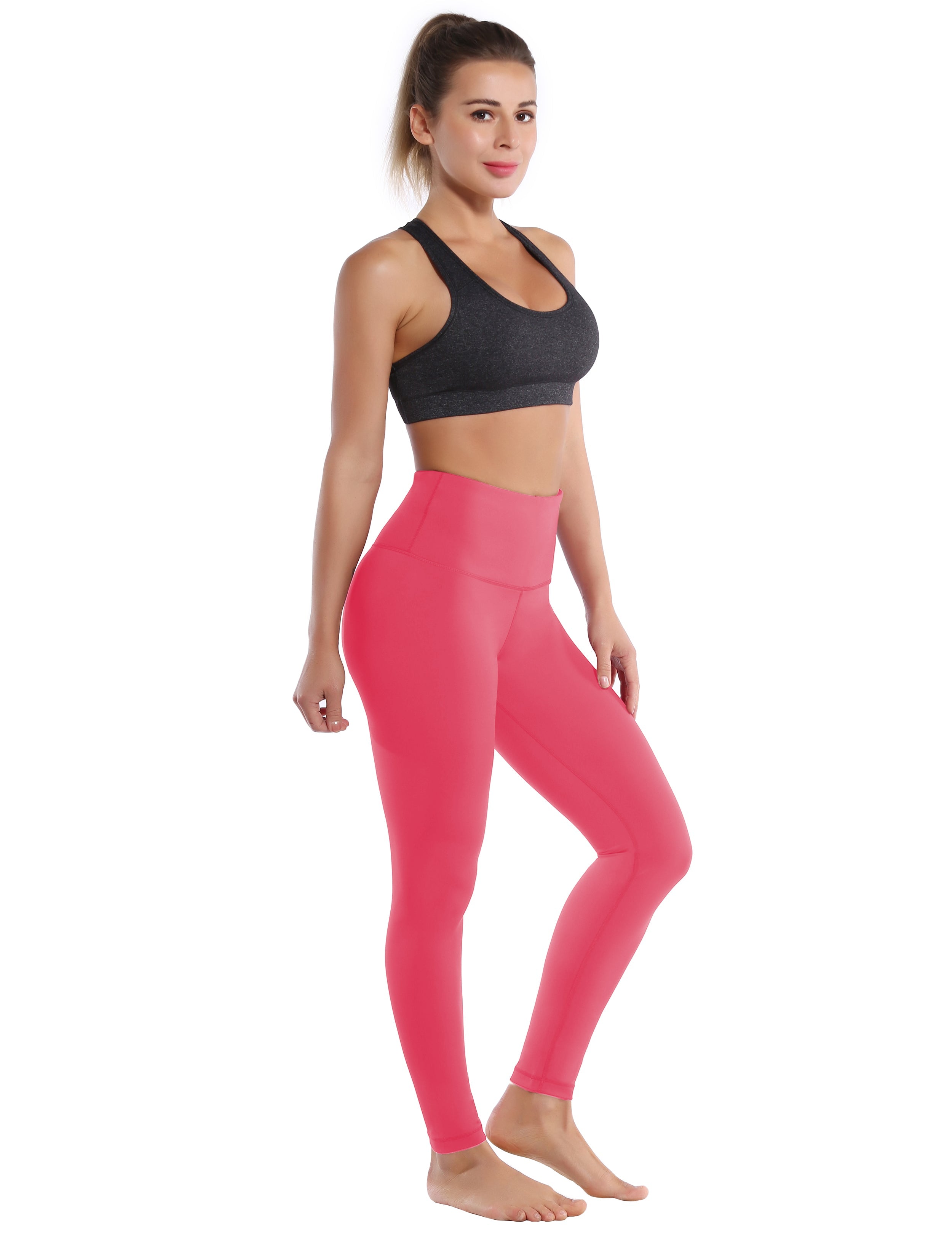 High Waist Pilates Pants rosecoral 75%Nylon/25%Spandex Fabric doesn't attract lint easily 4-way stretch No see-through Moisture-wicking Tummy control Inner pocket Four lengths