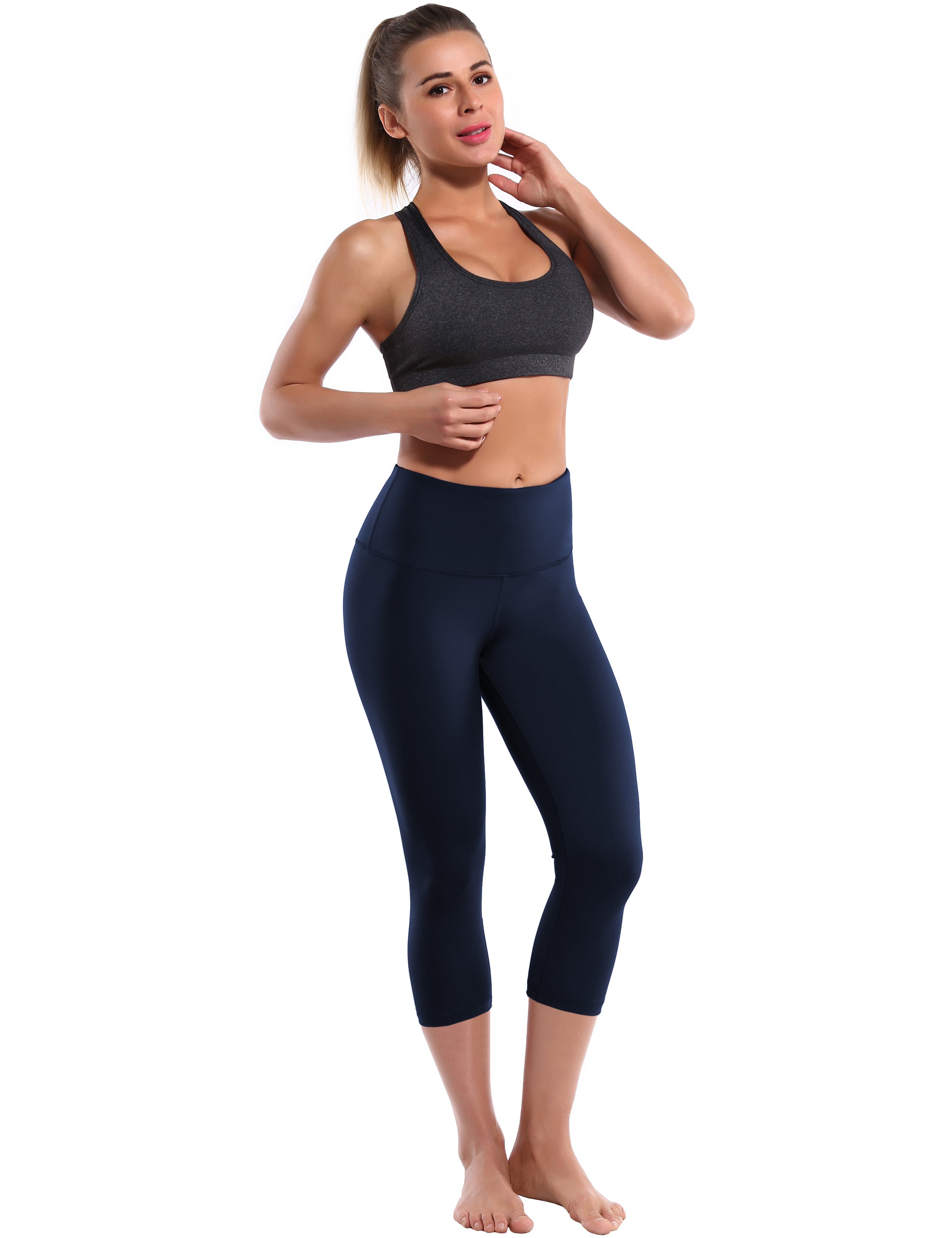 19" High Waist Crop Tight Capris darknavy 75%Nylon/25%Spandex Fabric doesn't attract lint easily 4-way stretch No see-through Moisture-wicking Tummy control Inner pocket