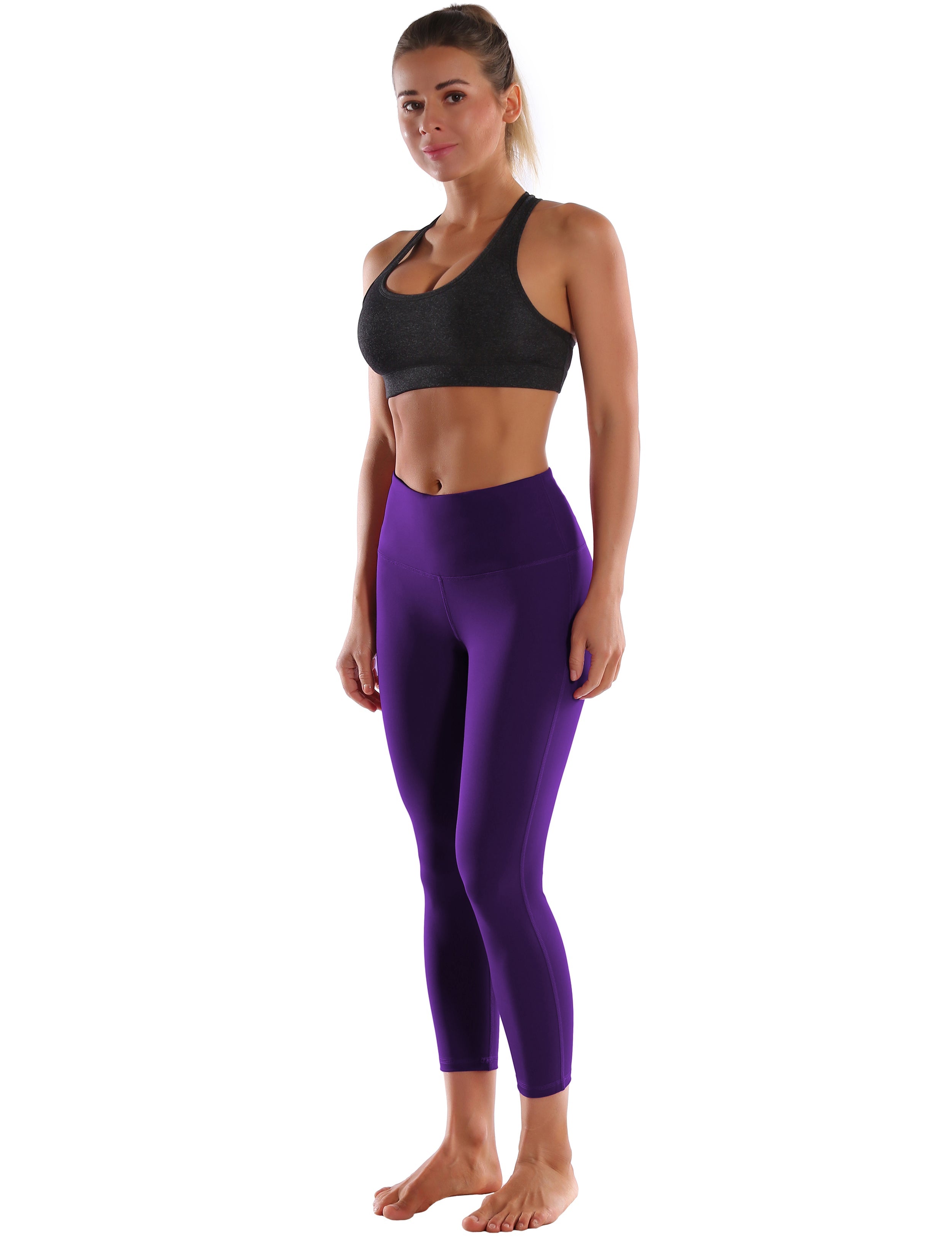 22" High Waist Side Line Capris eggplantpurple 75%Nylon/25%Spandex Fabric doesn't attract lint easily 4-way stretch No see-through Moisture-wicking Tummy control Inner pocket