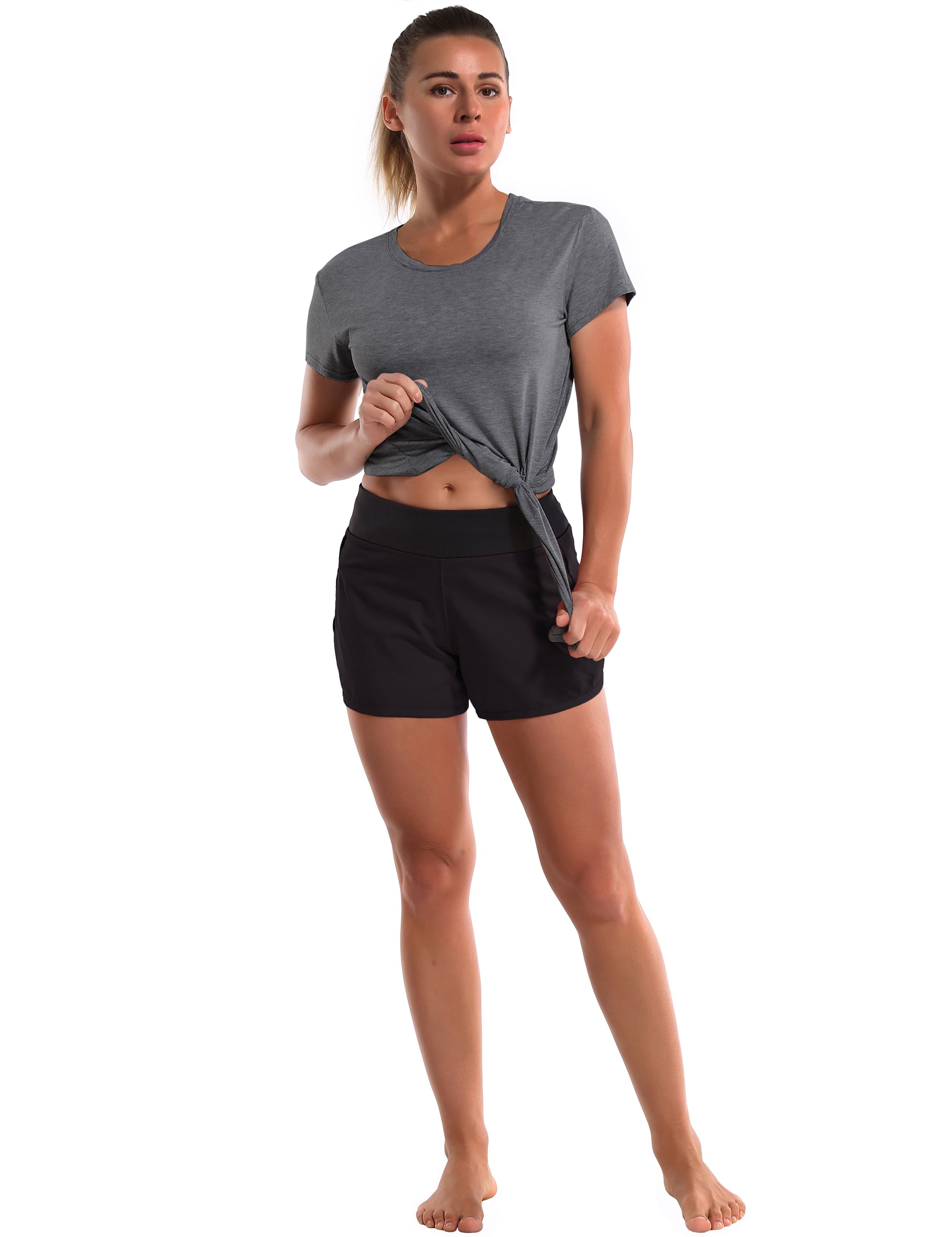 Tie Up Crop Top Short Sleeve T-Shirt heathercharcoal_Biking