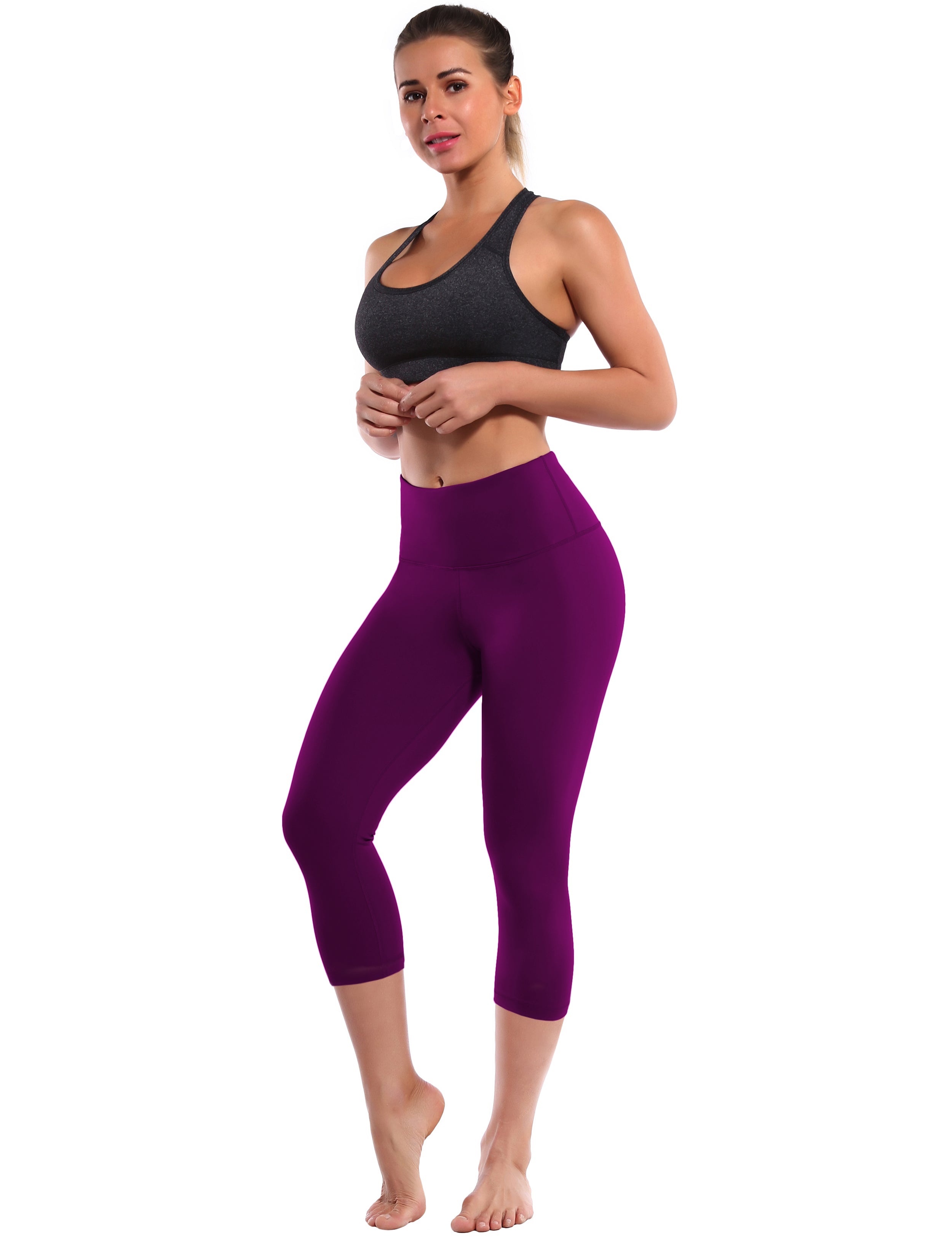 19" High Waist Crop Tight Capris plum 75%Nylon/25%Spandex Fabric doesn't attract lint easily 4-way stretch No see-through Moisture-wicking Tummy control Inner pocket