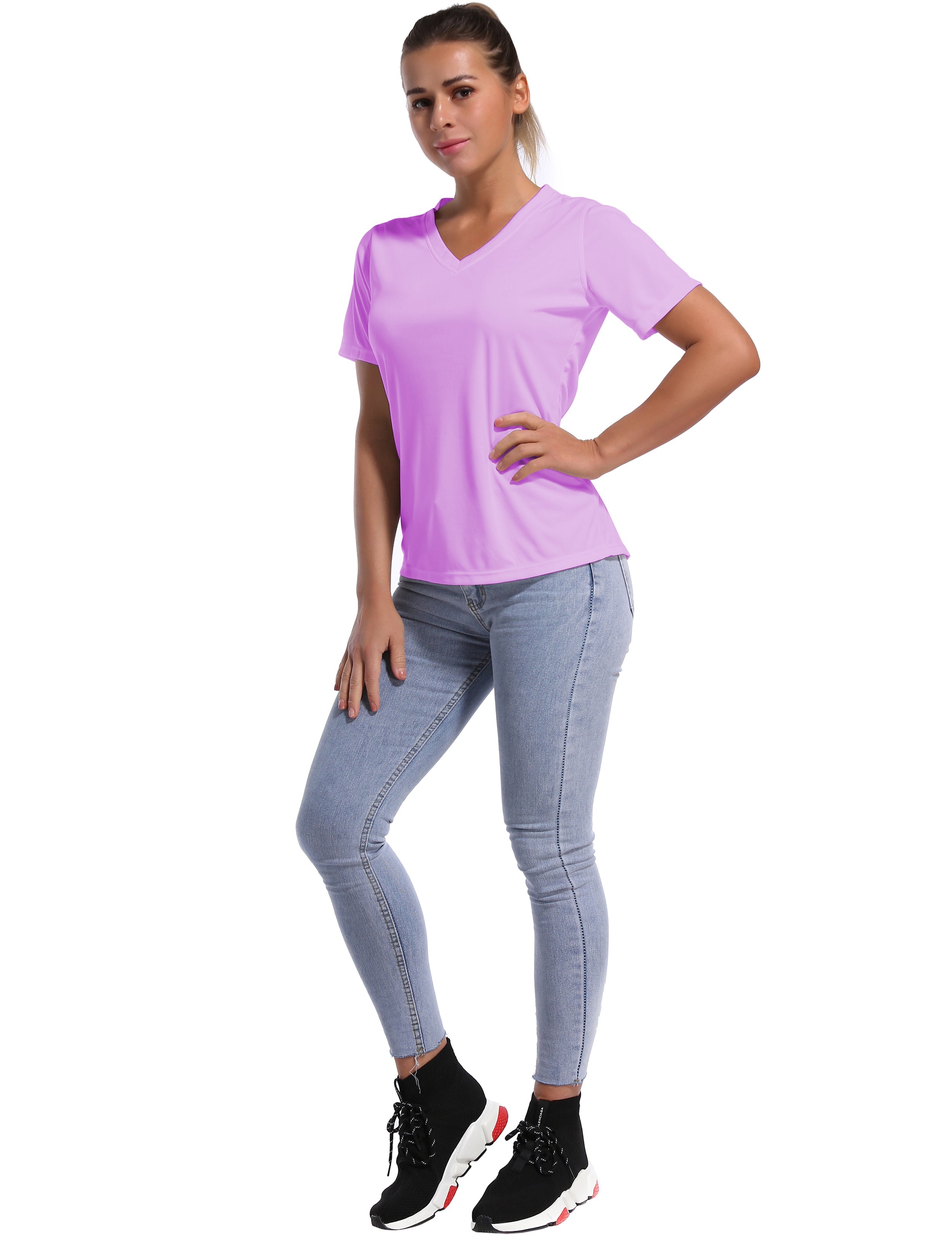 V-Neck Short Sleeve Athletic Shirts purple_Running