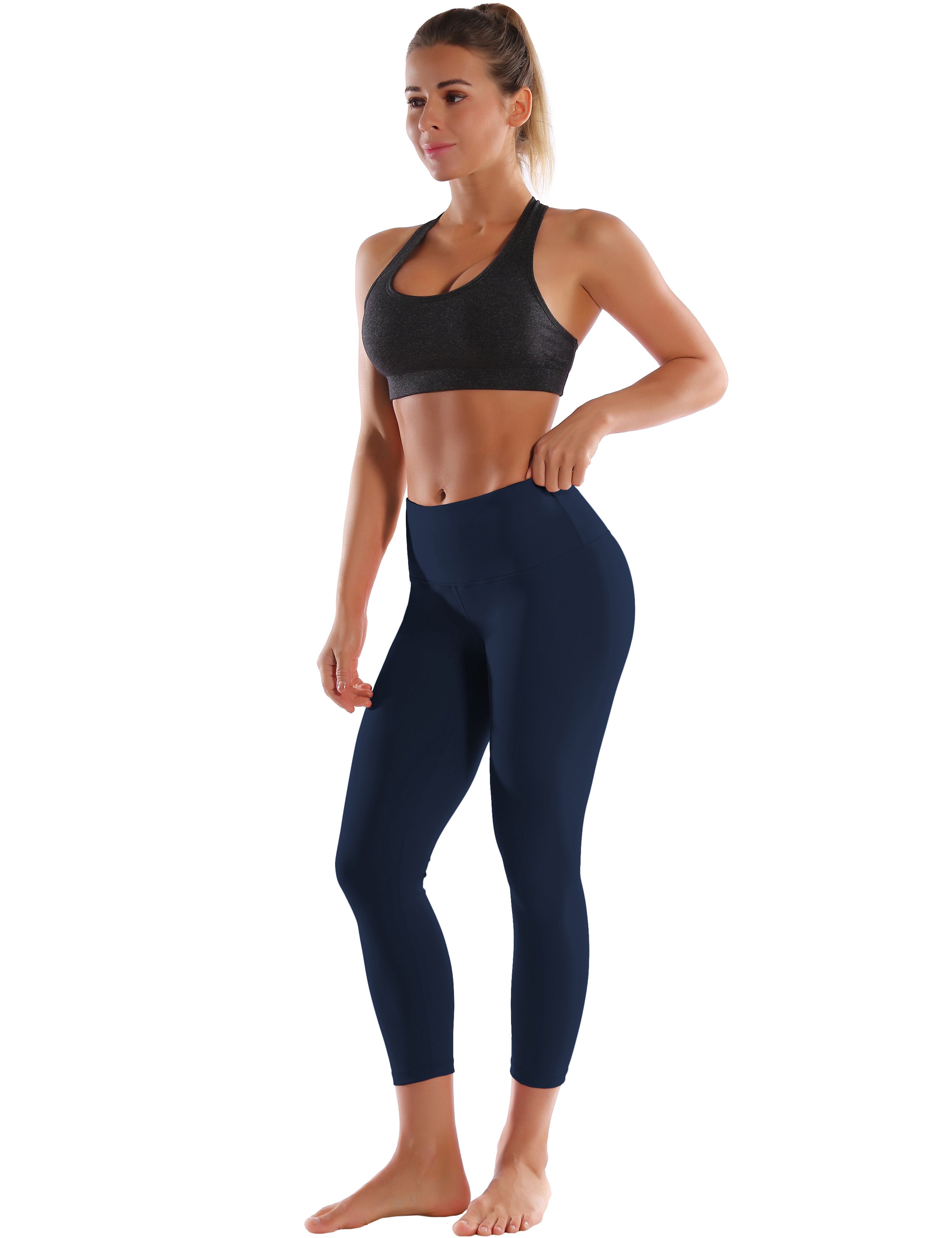 22" High Waist Crop Tight Capris darknavy 75%Nylon/25%Spandex Fabric doesn't attract lint easily 4-way stretch No see-through Moisture-wicking Tummy control Inner pocket