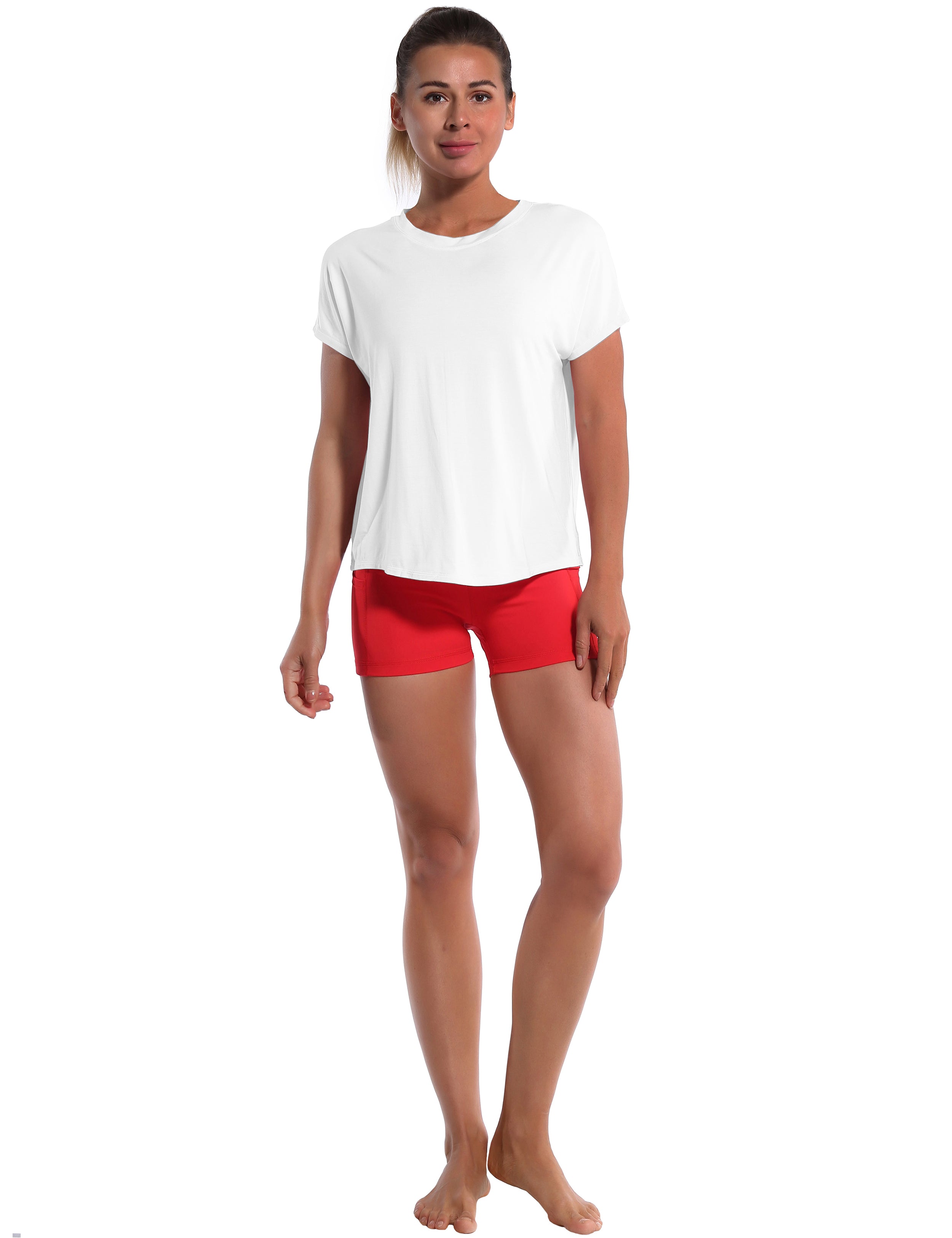 Hip Length Short Sleeve Shirt white_Pilates