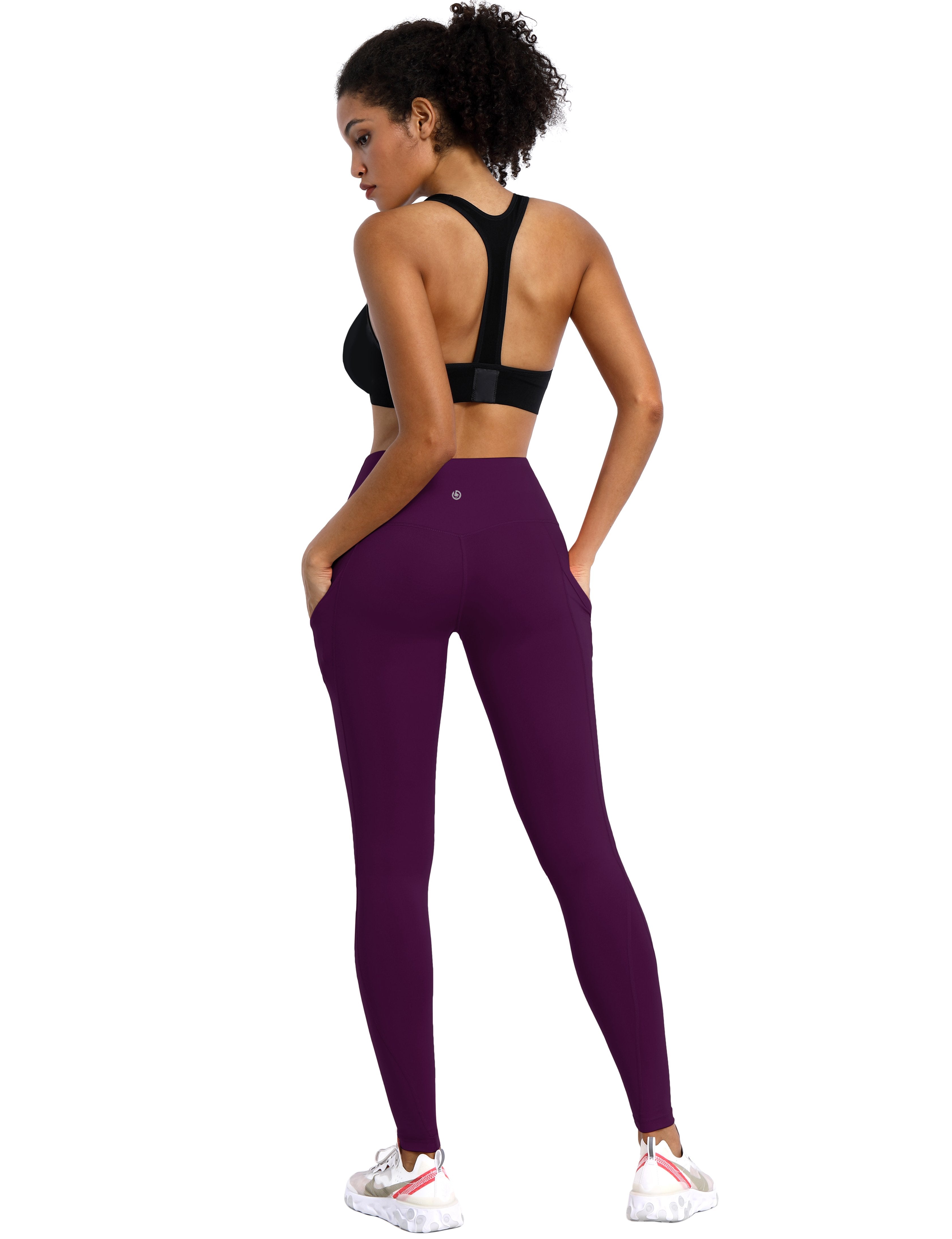 High Waist Side Pockets Gym Pants plum 75% Nylon, 25% Spandex Fabric doesn't attract lint easily 4-way stretch No see-through Moisture-wicking Tummy control Inner pocket