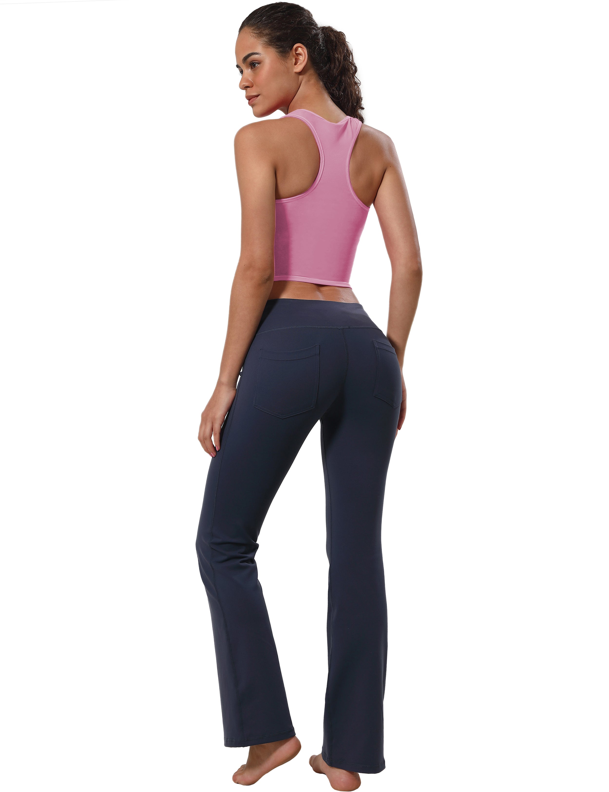 Racerback Athletic Crop Tank Tops lightpink 92%Nylon/8%Spandex(Cotton Soft) Designed for yogastudio Tight Fit So buttery soft, it feels weightless Sweat-wicking Four-way stretch Breathable Contours your body Sits below the waistband for moderate, everyday coverage