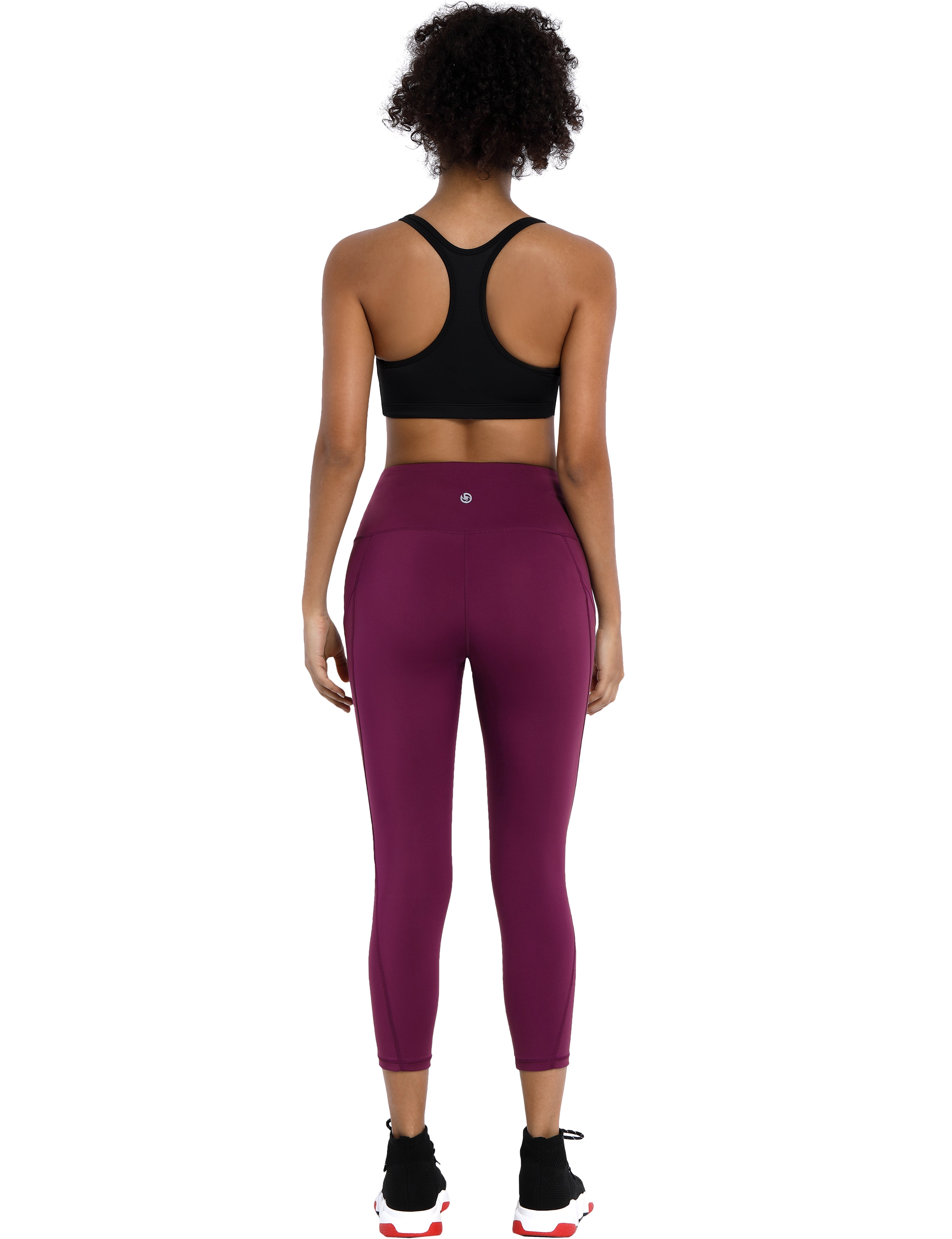 22" High Waist Side Pockets Capris grapevine 75%Nylon/25%Spandex Fabric doesn't attract lint easily 4-way stretch No see-through Moisture-wicking Tummy control Inner pocket