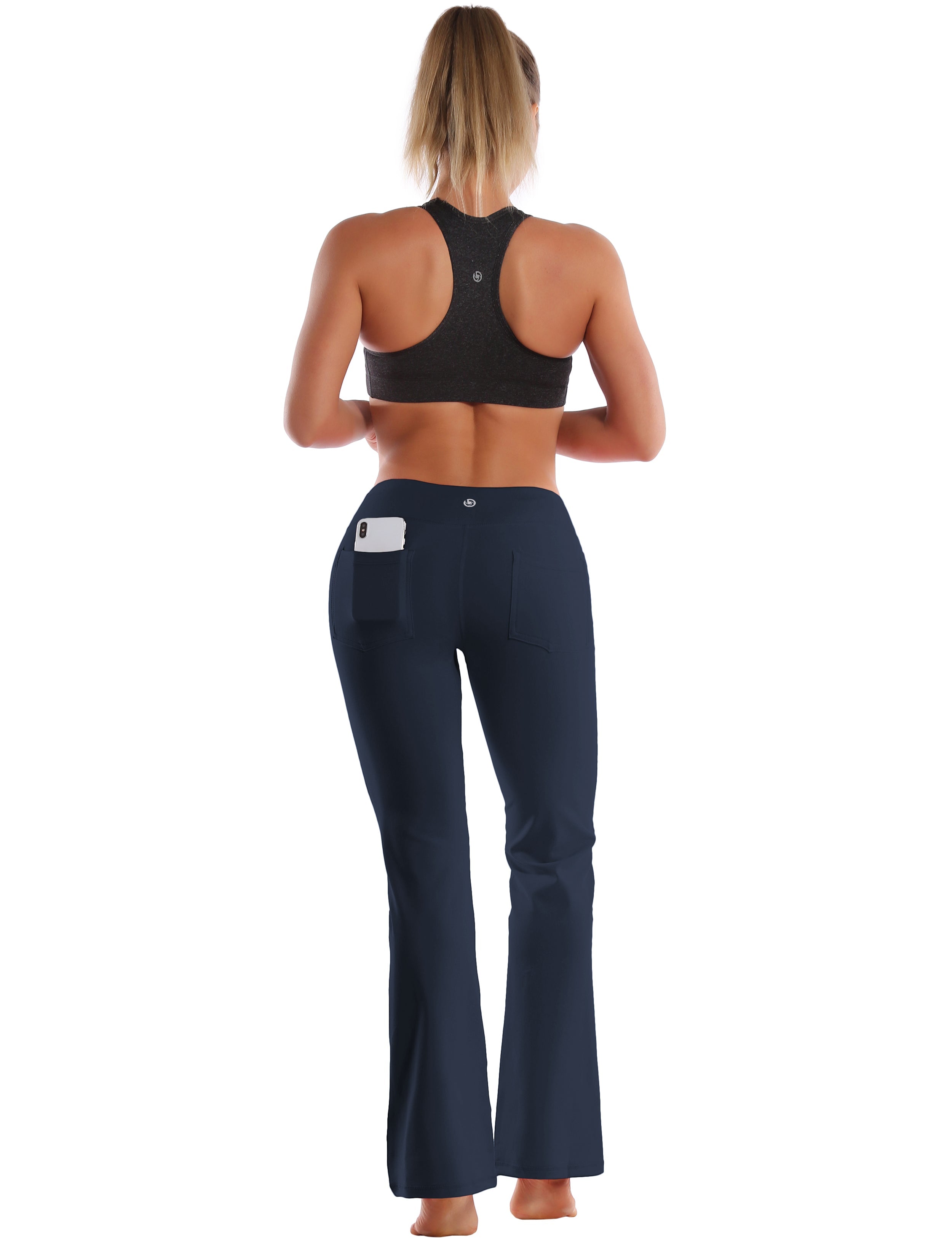 Back Pockets Bootcut Leggings darknavy 87%Nylon/13%Spandex Fabric doesn't attract lint easily 4-way stretch No see-through Moisture-wicking Inner pocket Four lengths