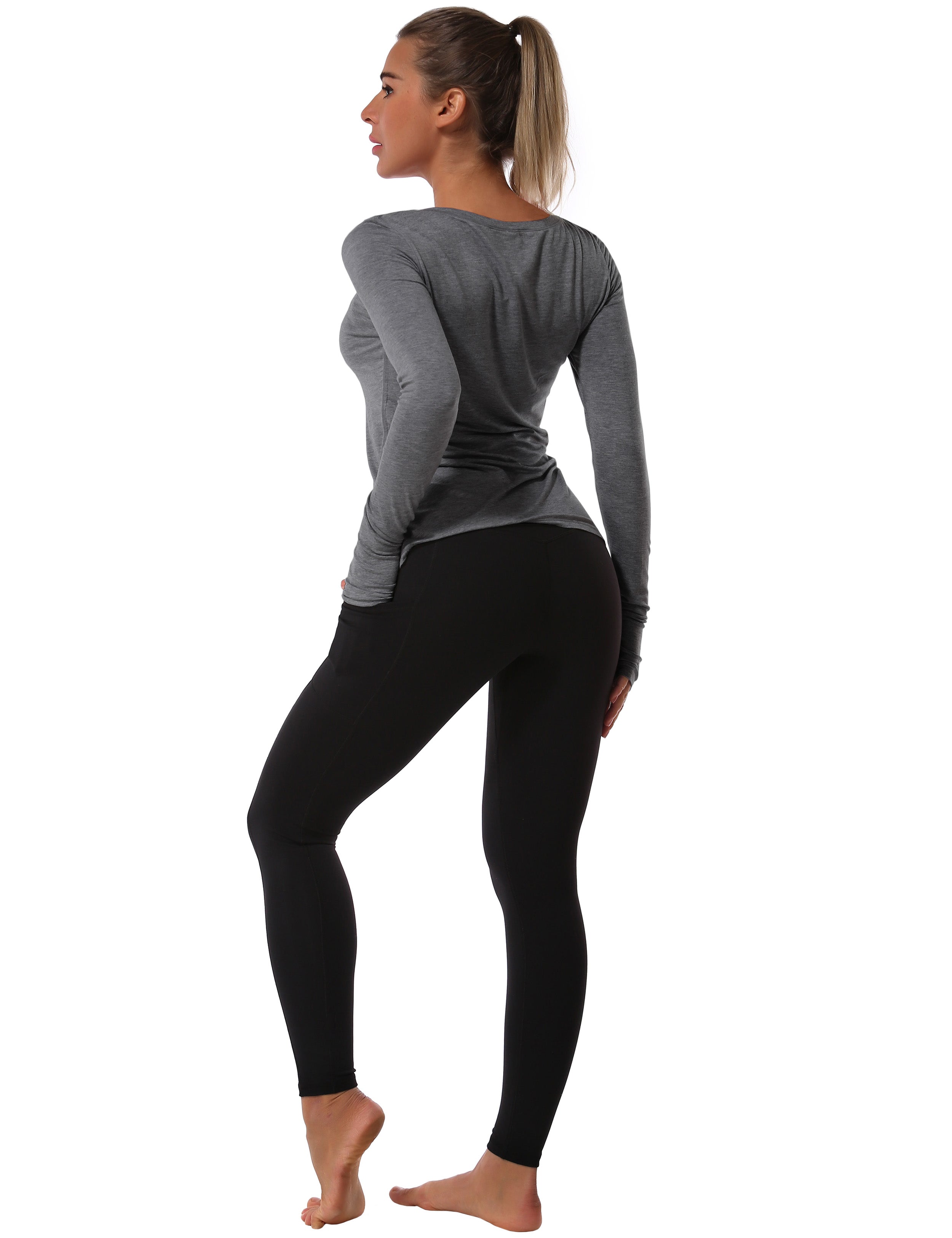 Athlete Long Sleeve Tops heathercharcoal Designed for On the Move Slim fit 93%Modal/7%Spandex Four-way stretch Naturally breathable Super-Soft, Modal Fabric