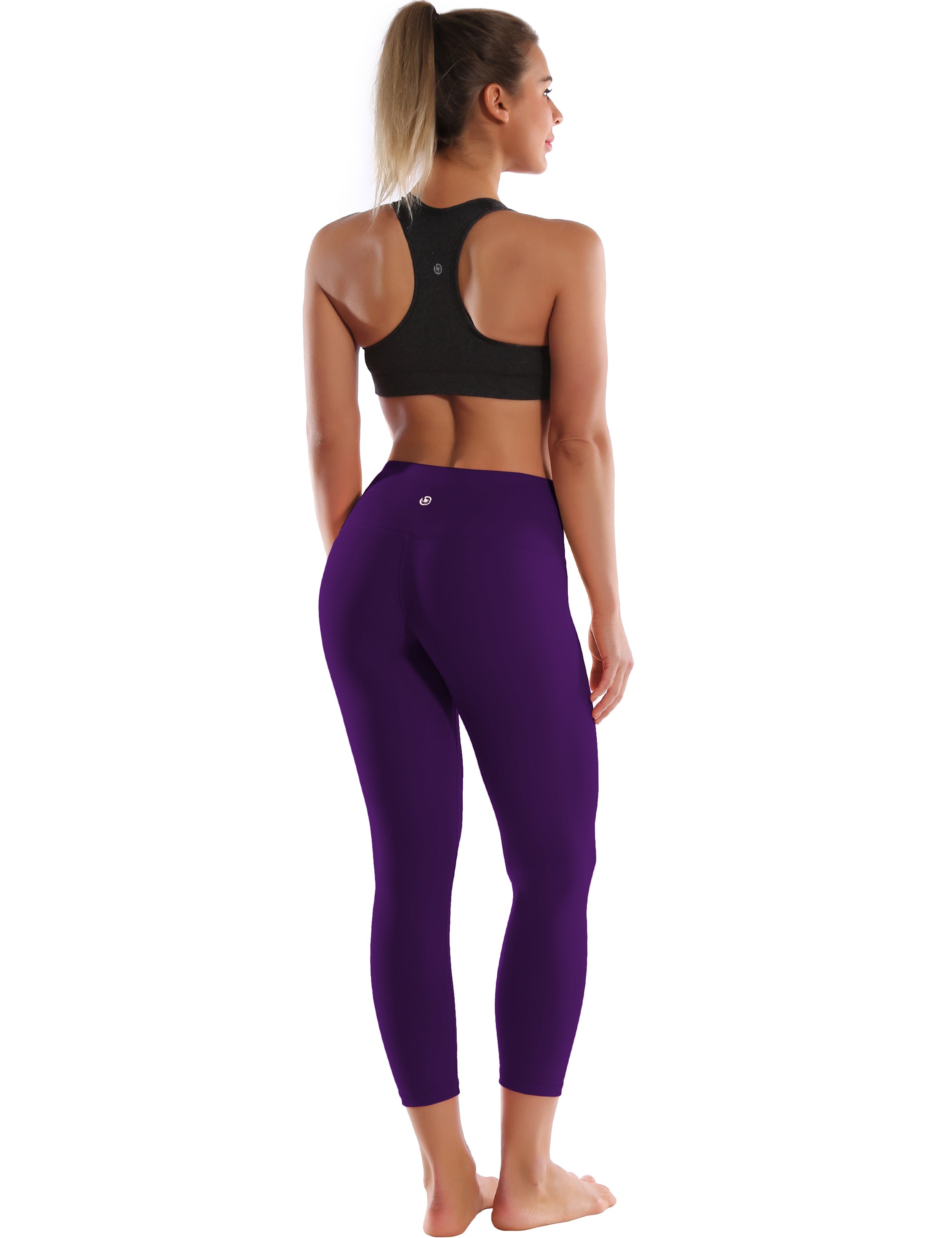 22" High Waist Crop Tight Capris eggplantpurple 75%Nylon/25%Spandex Fabric doesn't attract lint easily 4-way stretch No see-through Moisture-wicking Tummy control Inner pocket