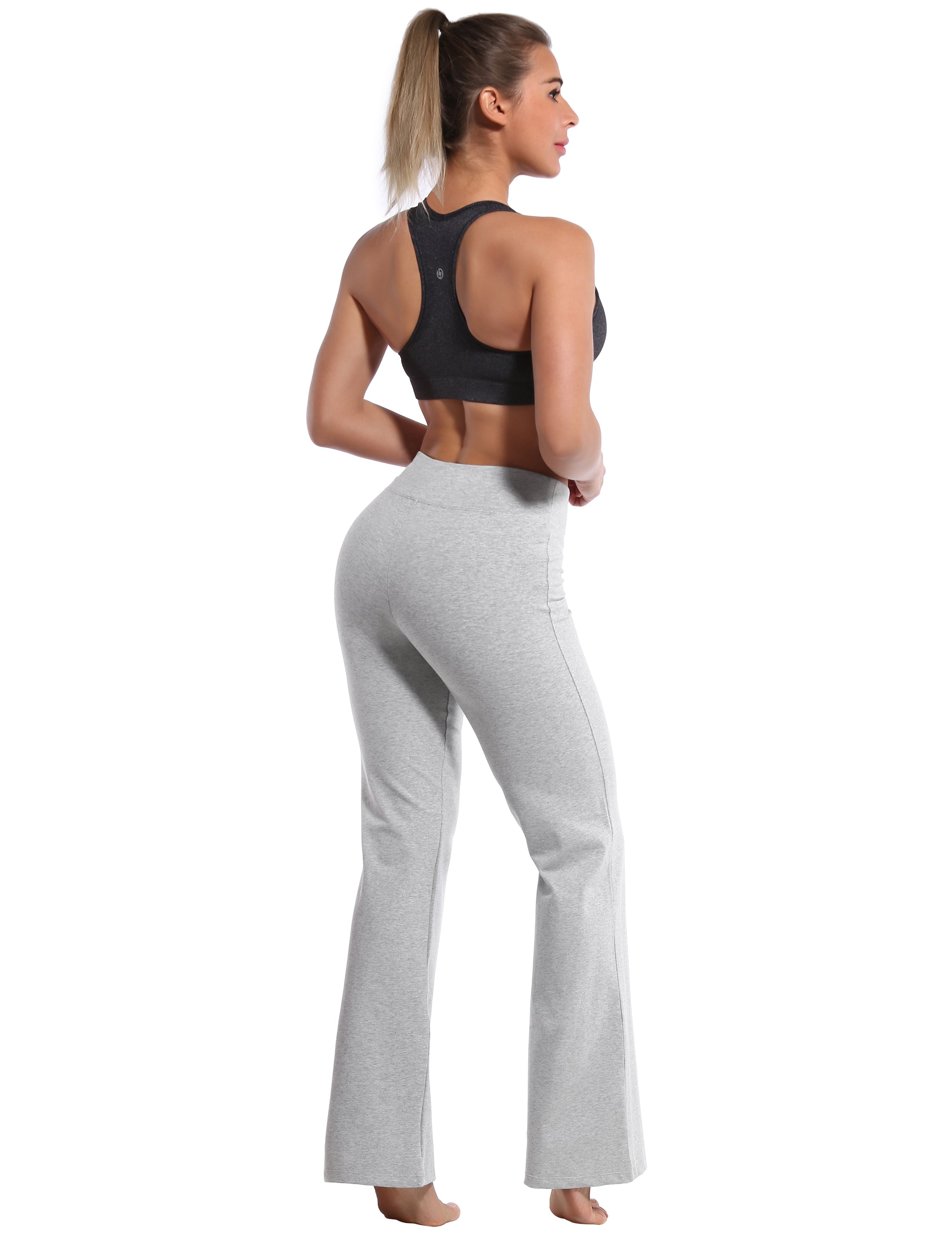 Cotton Bootcut Leggings heathergray 90%Cotton/10%Spandex (soft and cotton feel) Fabric doesn't attract lint easily 4-way stretch No see-through Moisture-wicking Inner pocket Four lengths