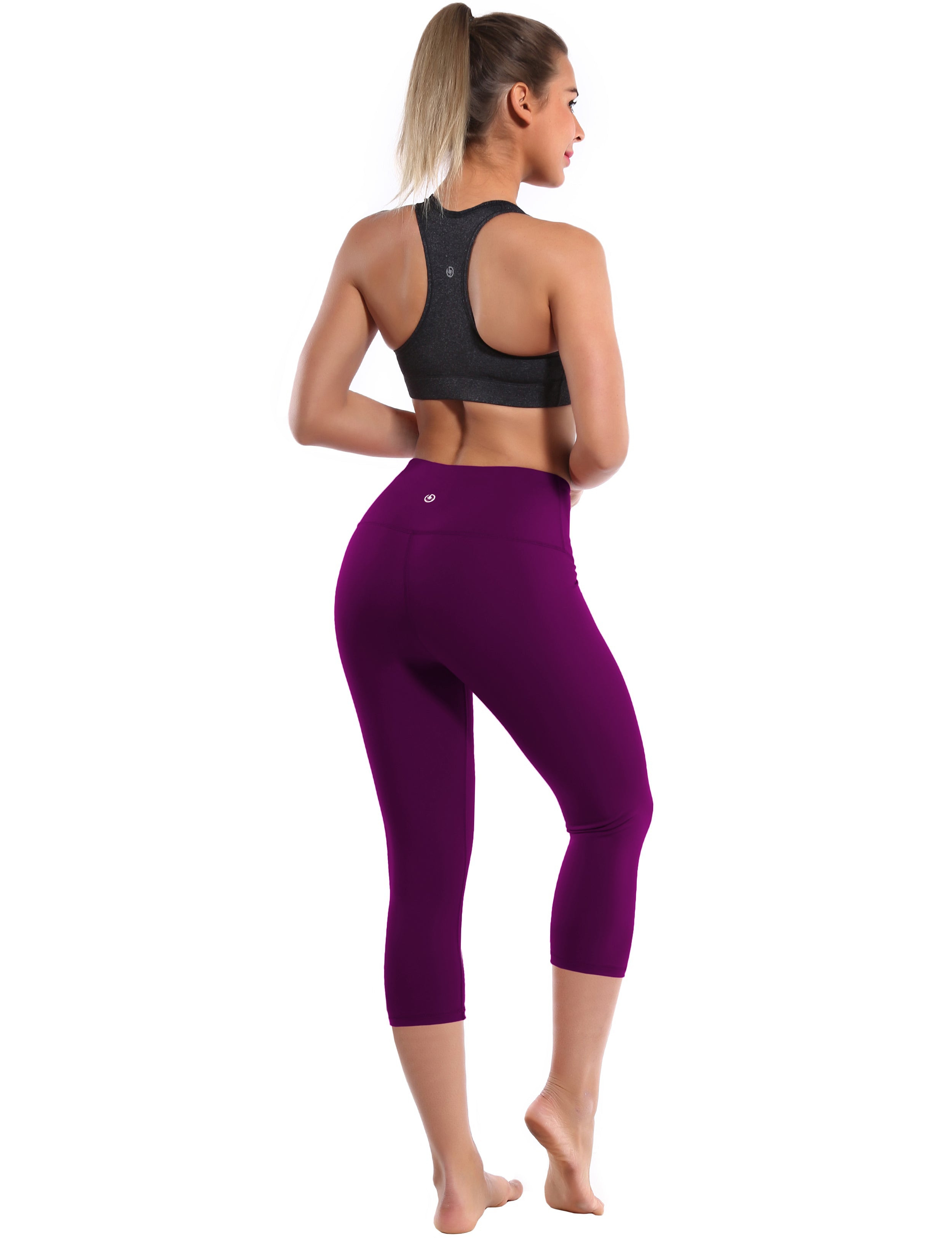 19" High Waist Crop Tight Capris plum 75%Nylon/25%Spandex Fabric doesn't attract lint easily 4-way stretch No see-through Moisture-wicking Tummy control Inner pocket